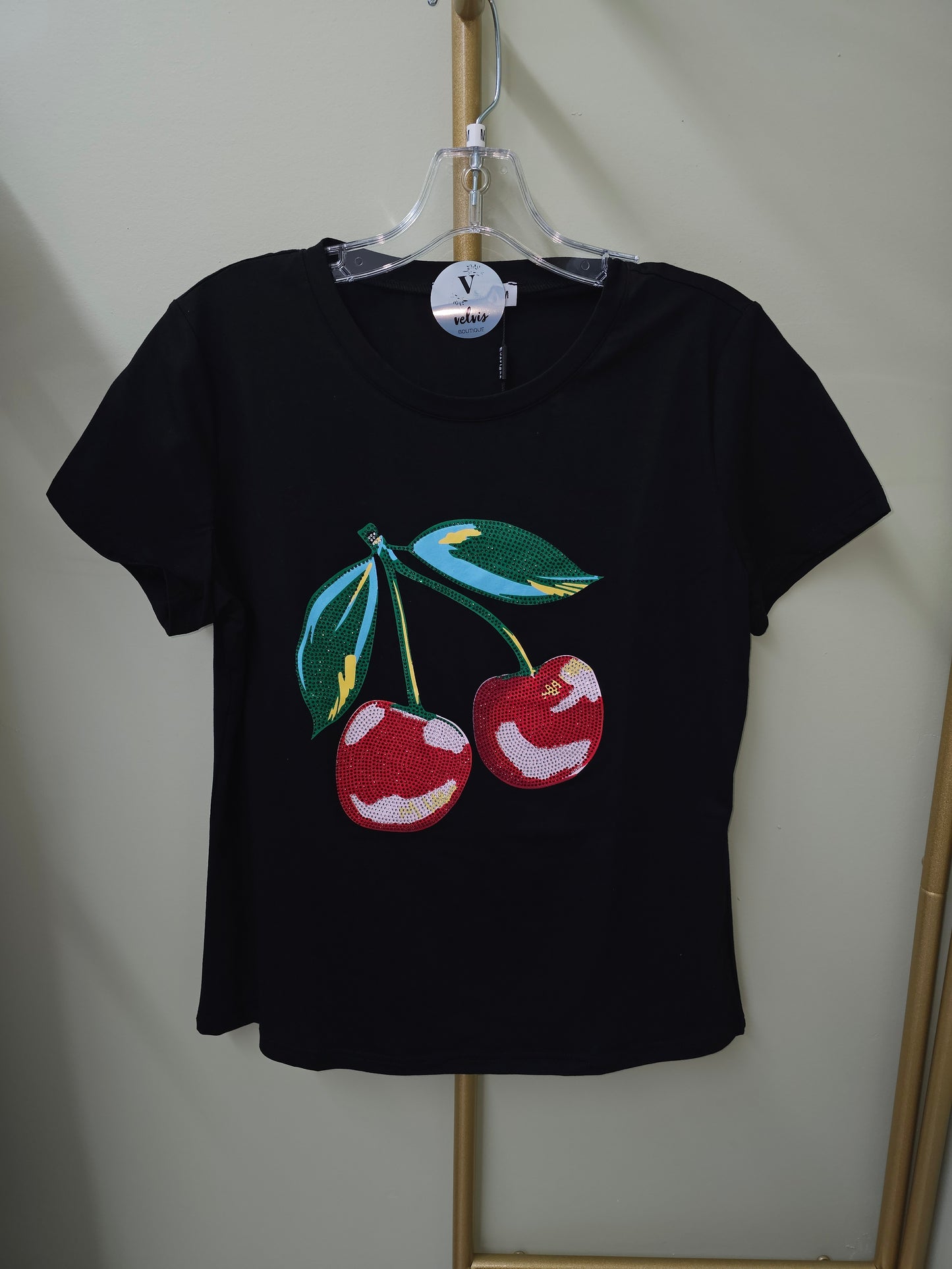 Cherry Cherry Rhinestone T-shirt Black #T
