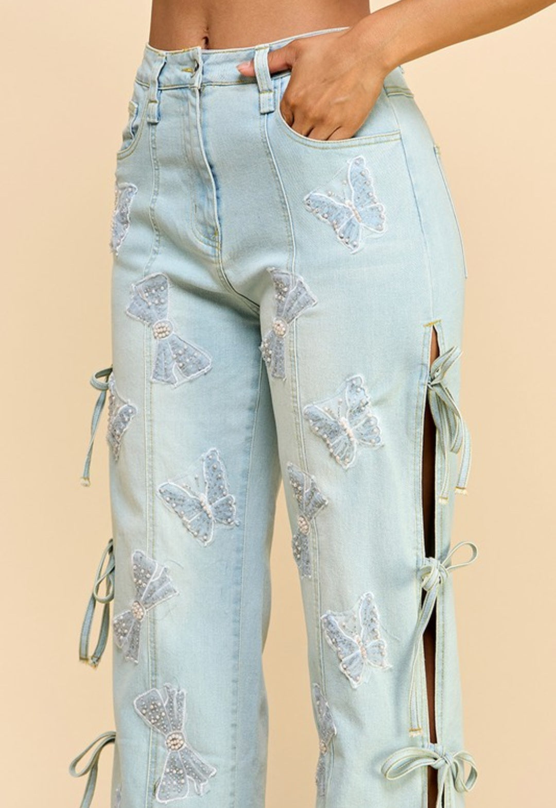 Joe jeans open side legs with rhinestone stretching #B