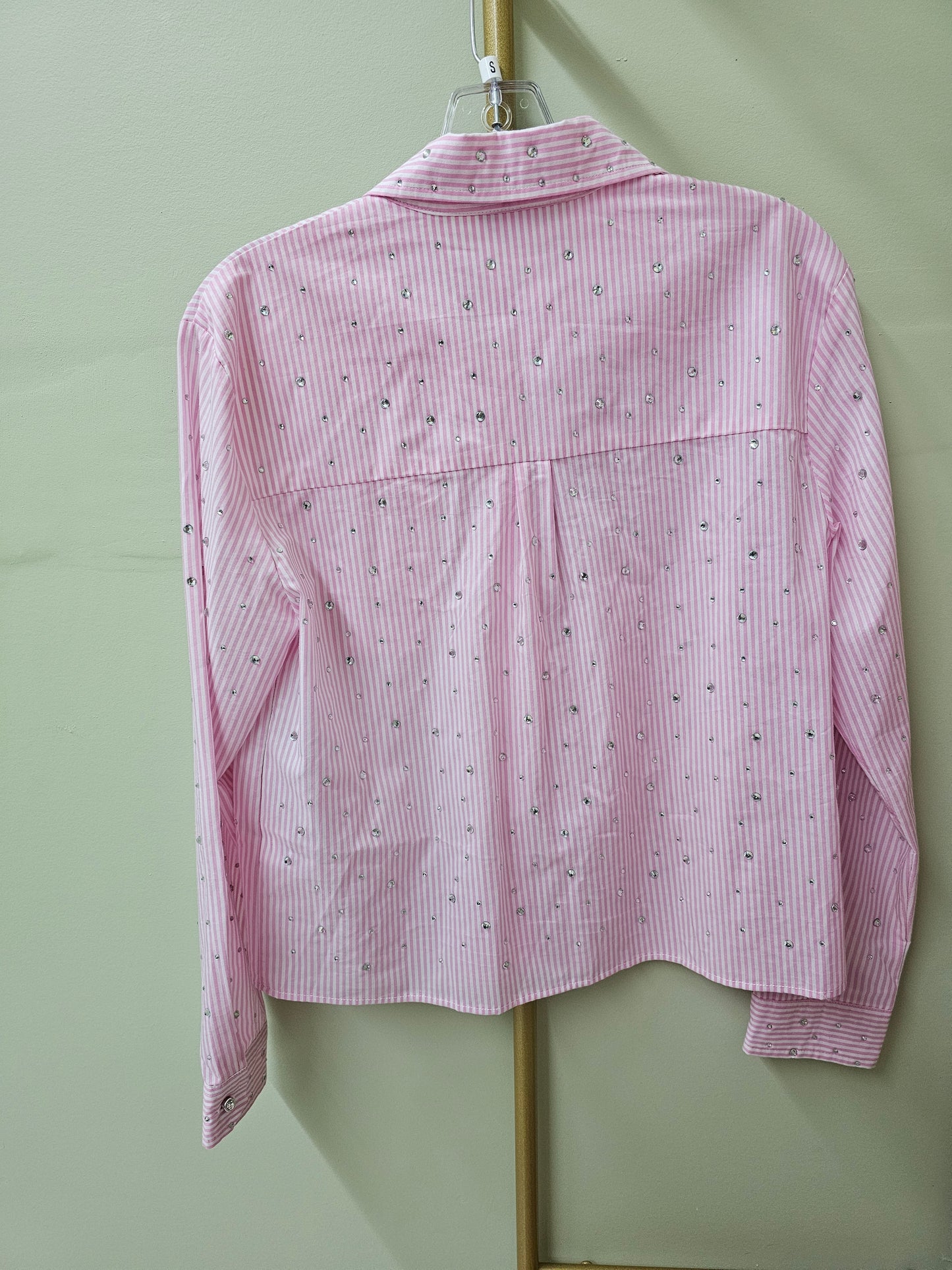 Rita Rhinestone shirt LIGHT PINK STRIPED Woman Blouse #T