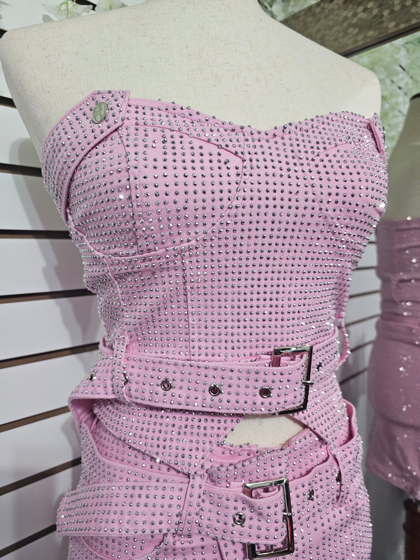Coquet Denim skirt Pink Set with rhinestone #10