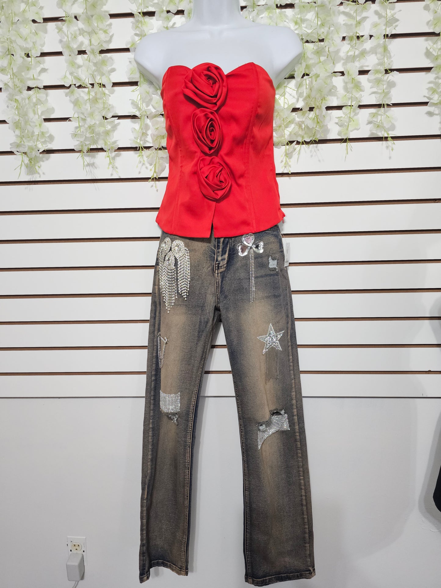Patty Corset Tube Top With Flower Corsage #A
