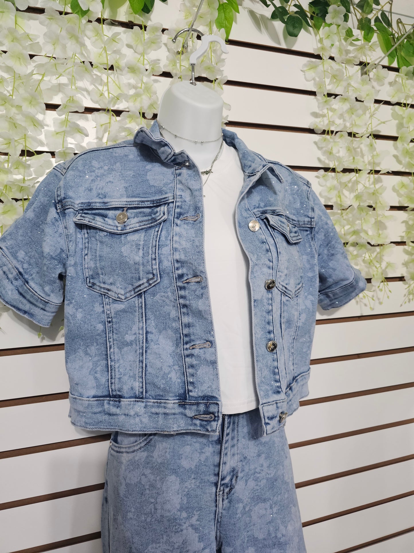 Megan Set Denim Flower short women Stretching #T