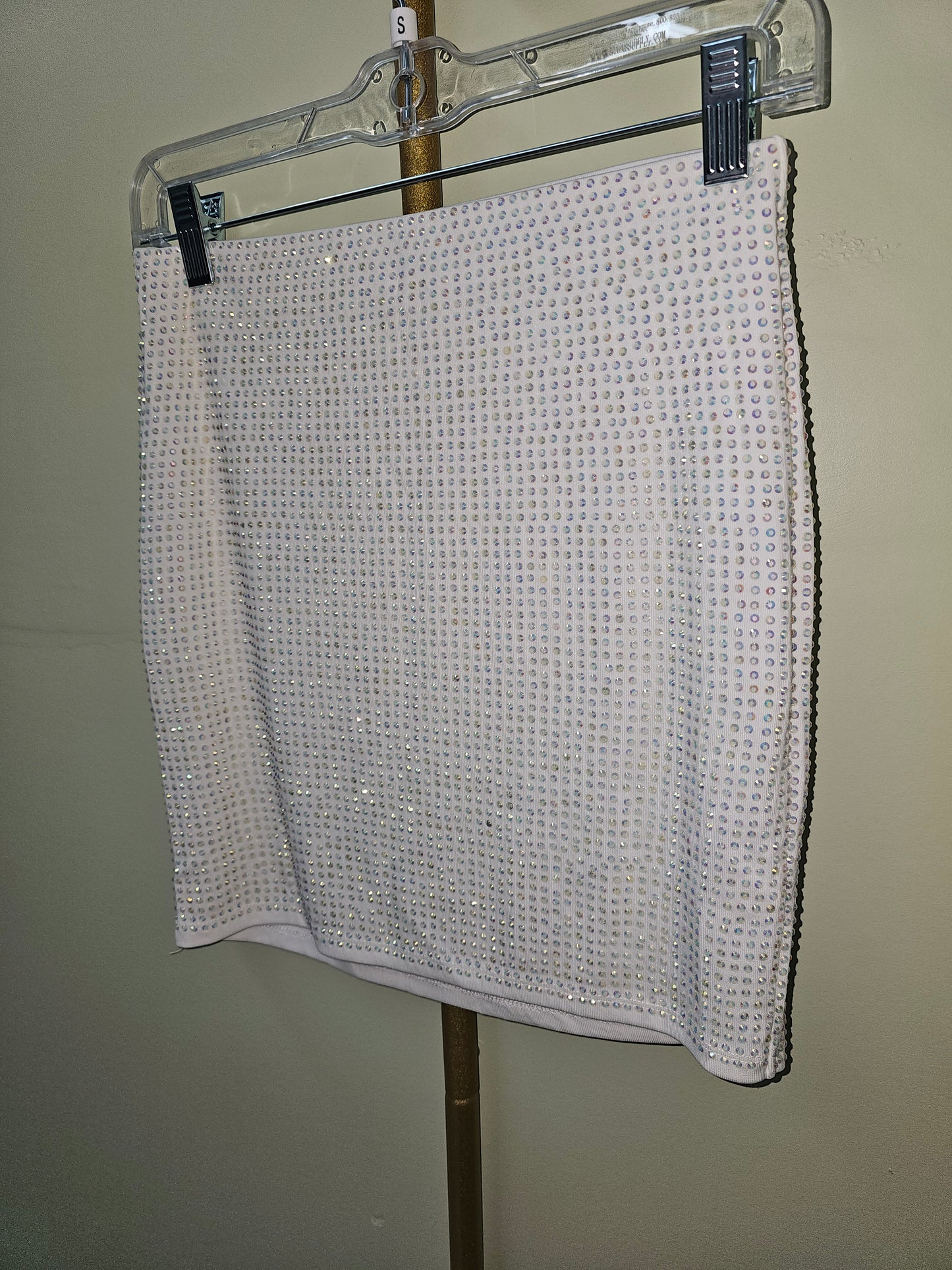 Cindy High-Rise Rhinestone Mini Skirt stretching #T