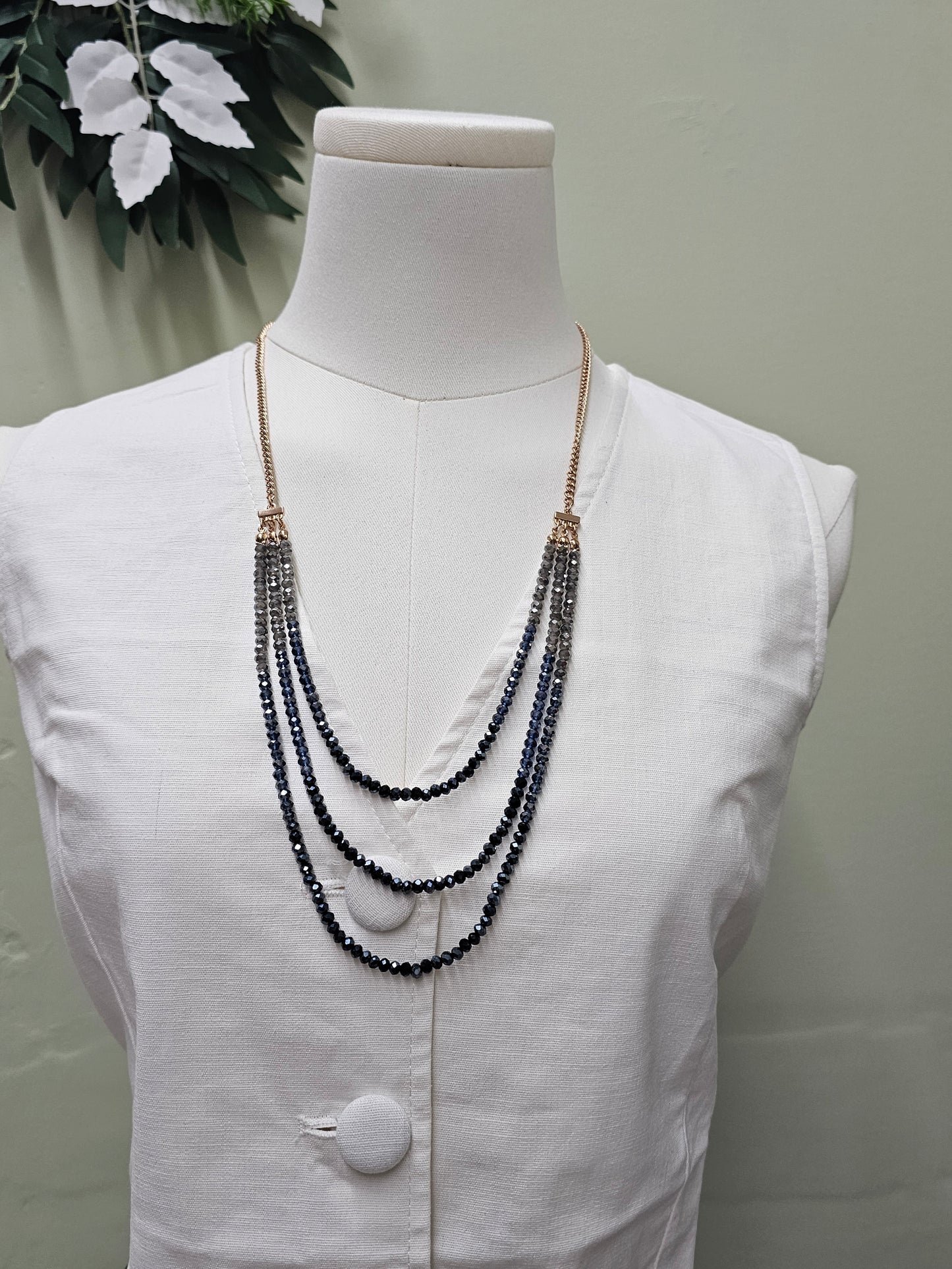 Triple grey and blue necklace