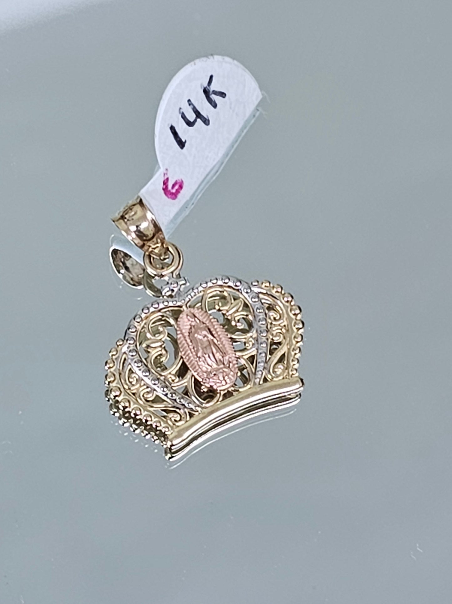 Virgin Mary crown Pendant 14k Gold #6