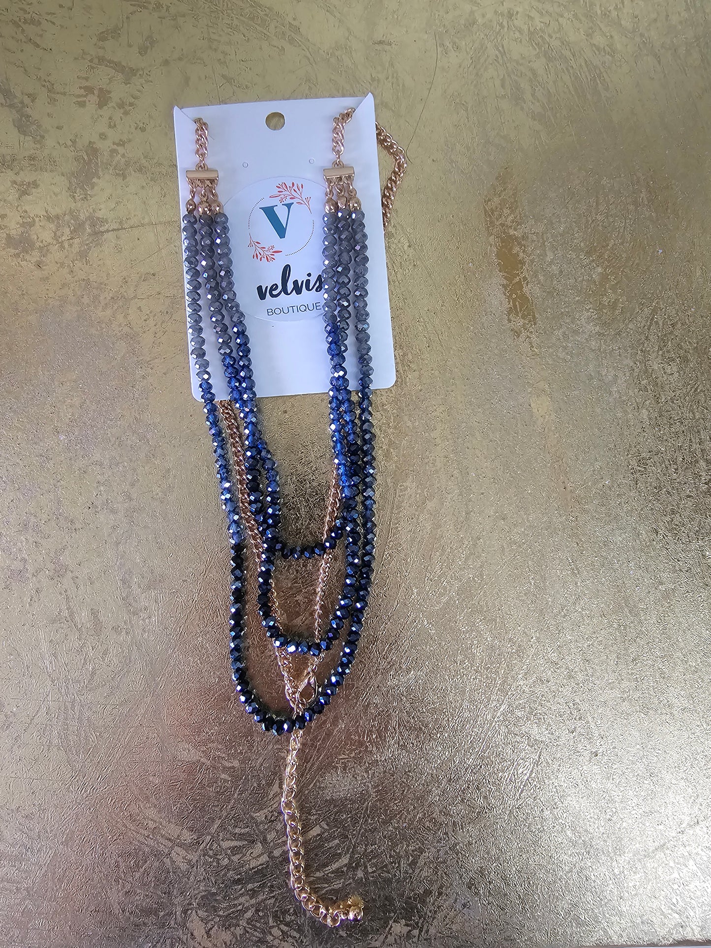 Triple grey and blue necklace
