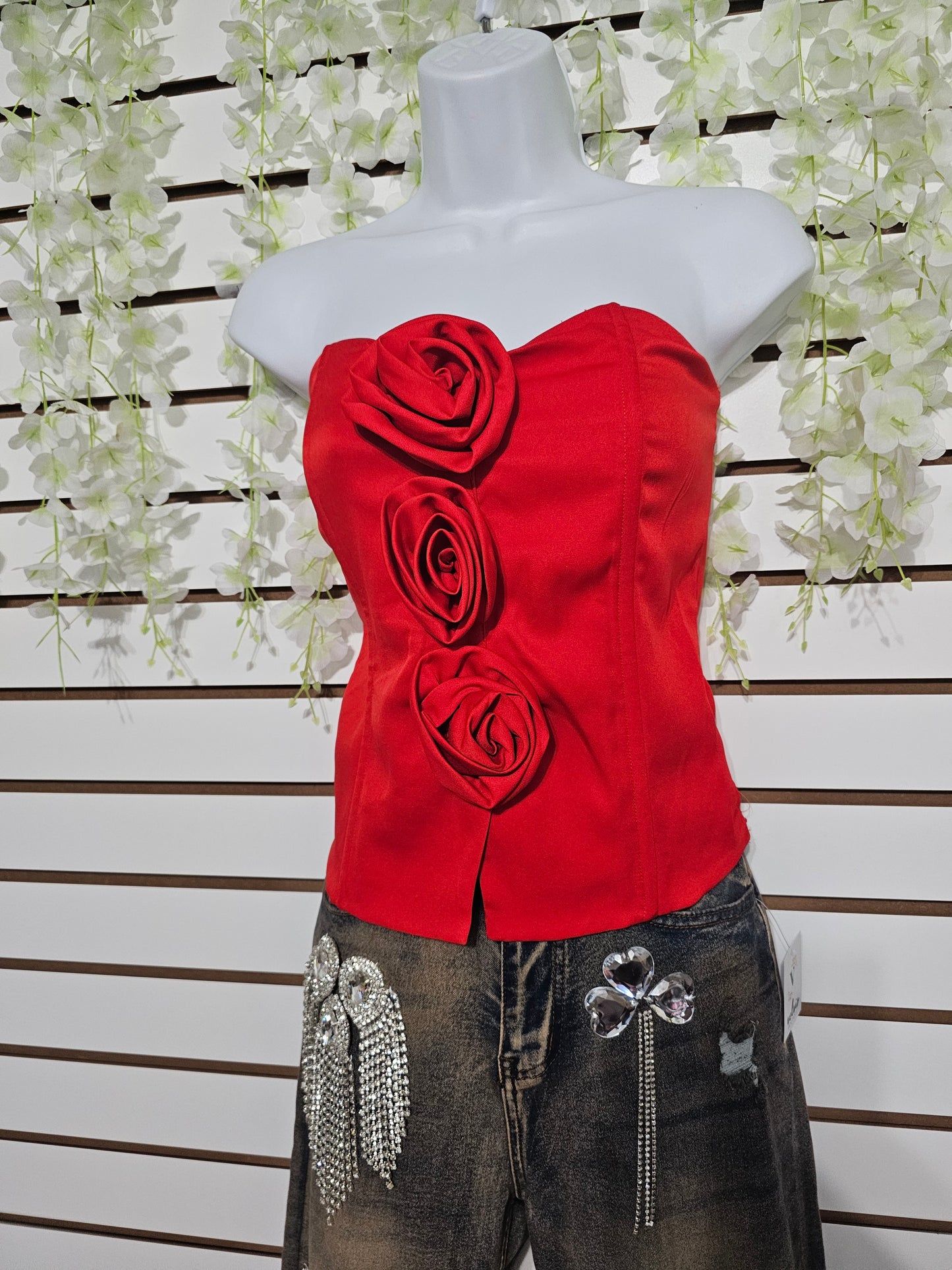 Patty Corset Tube Top With Flower Corsage #A