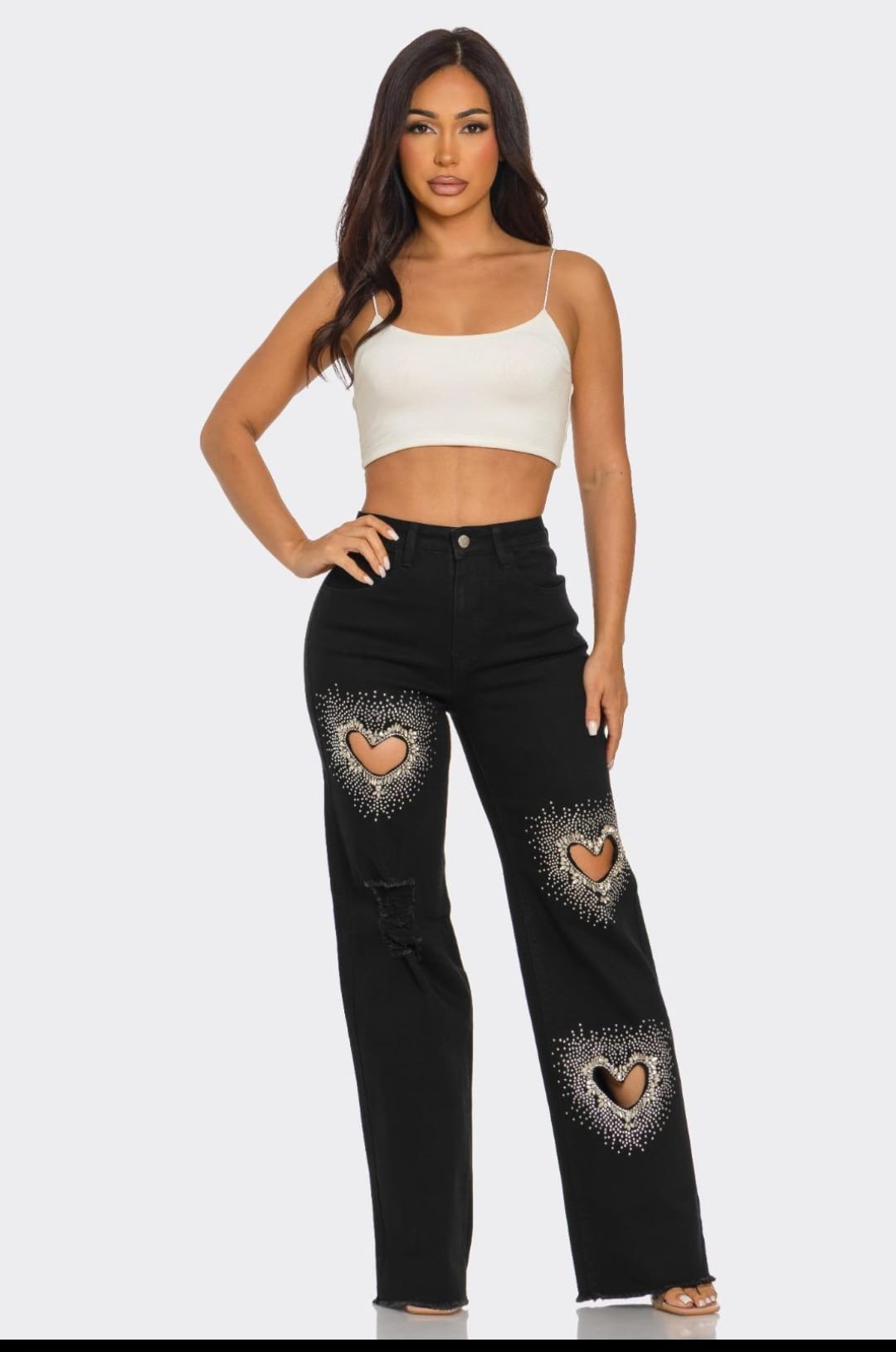 3 Heart Denim Jeans Rhinestone #T