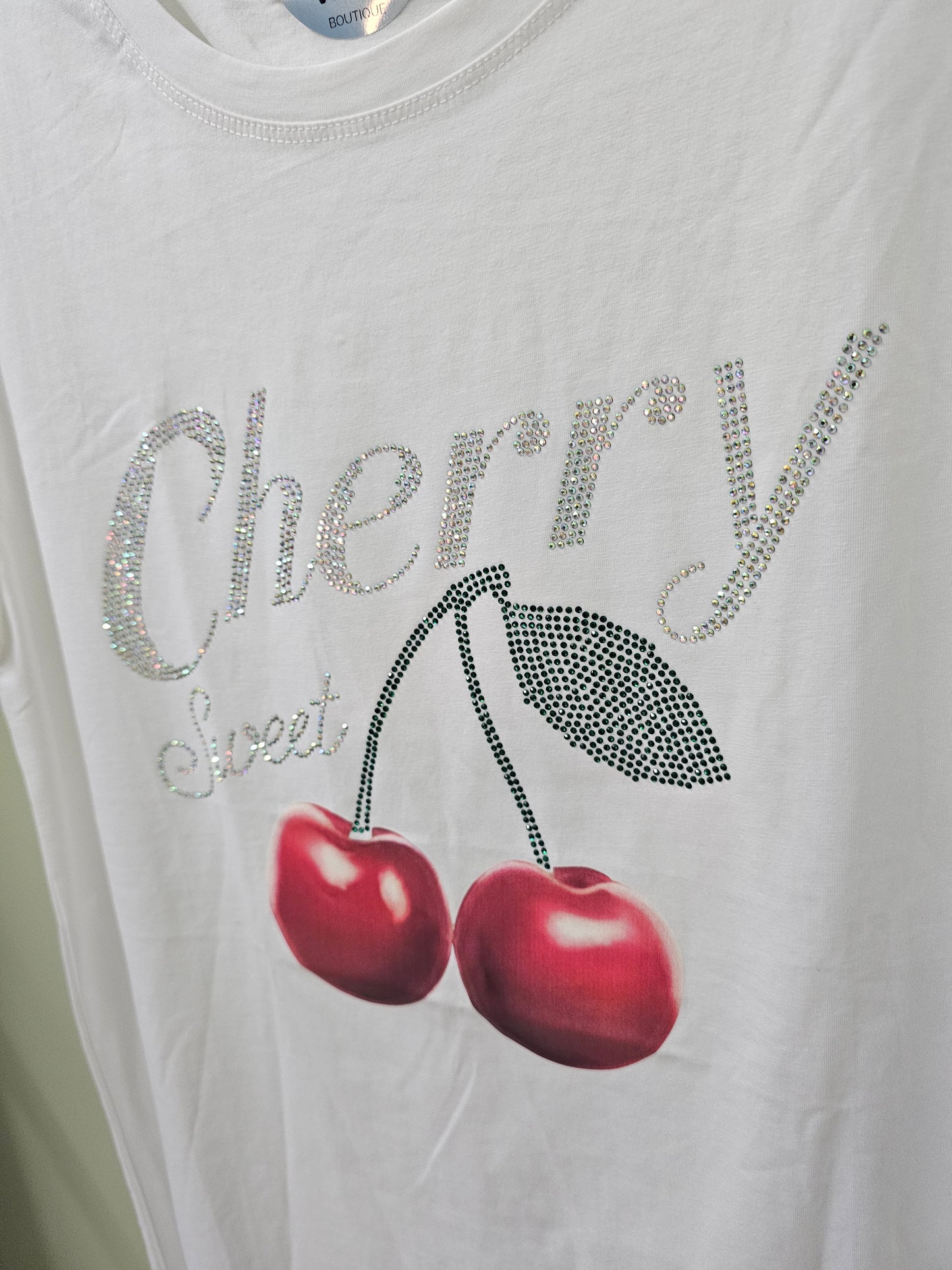 Cherry's white Rhinestone T-shirt #T