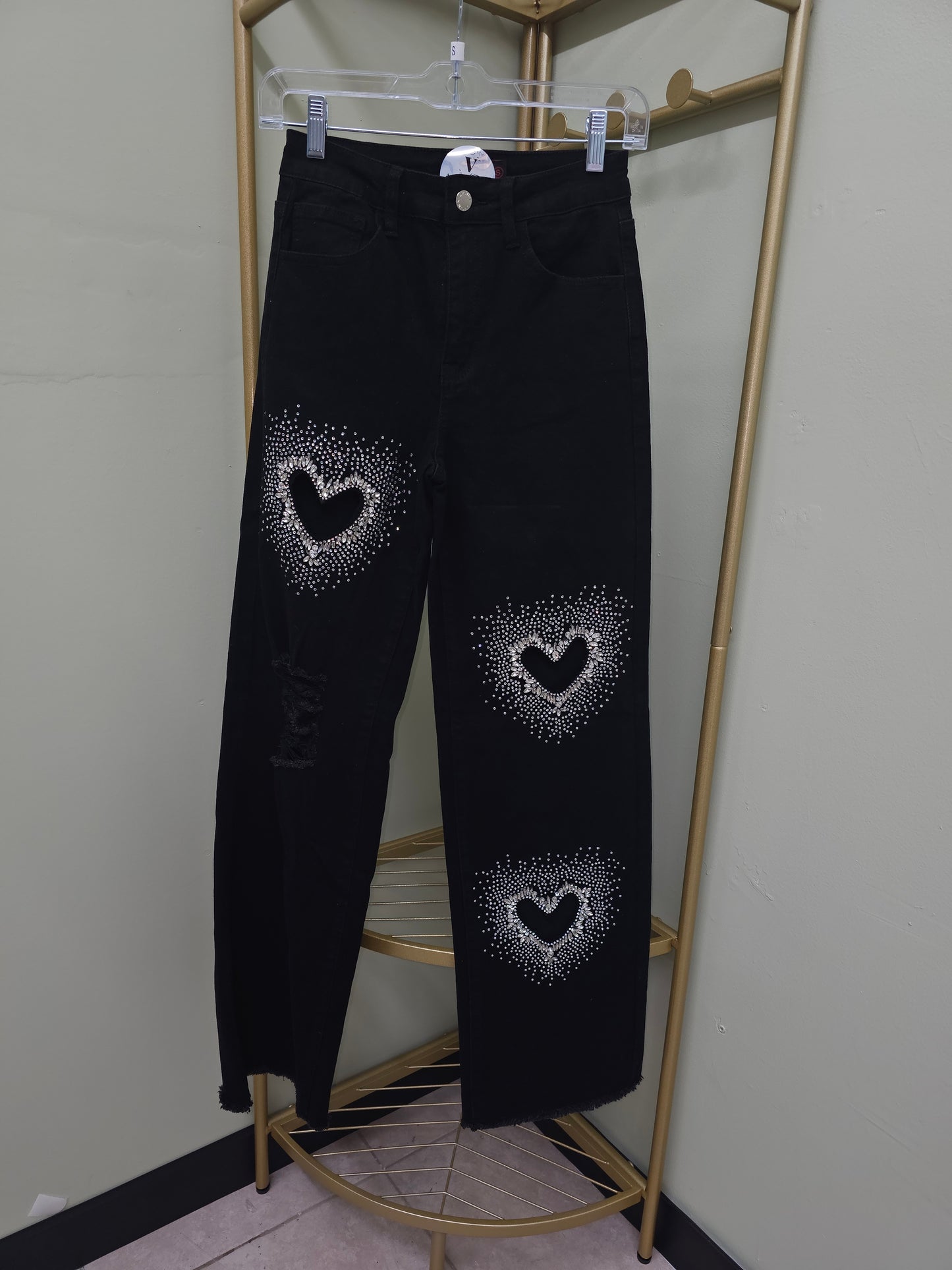 3 Heart Denim Jeans Rhinestone #T