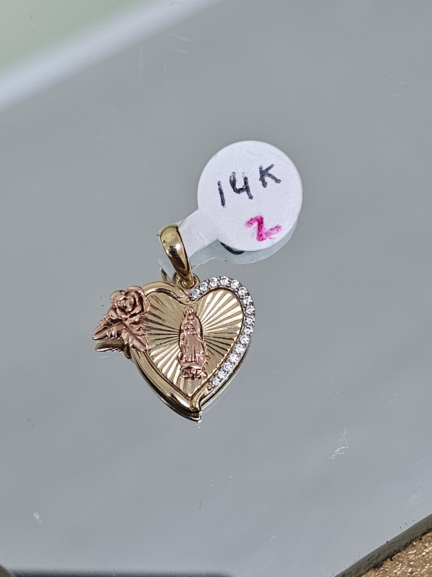 Virgin Mary Heart Pendant 14k Gold # 2