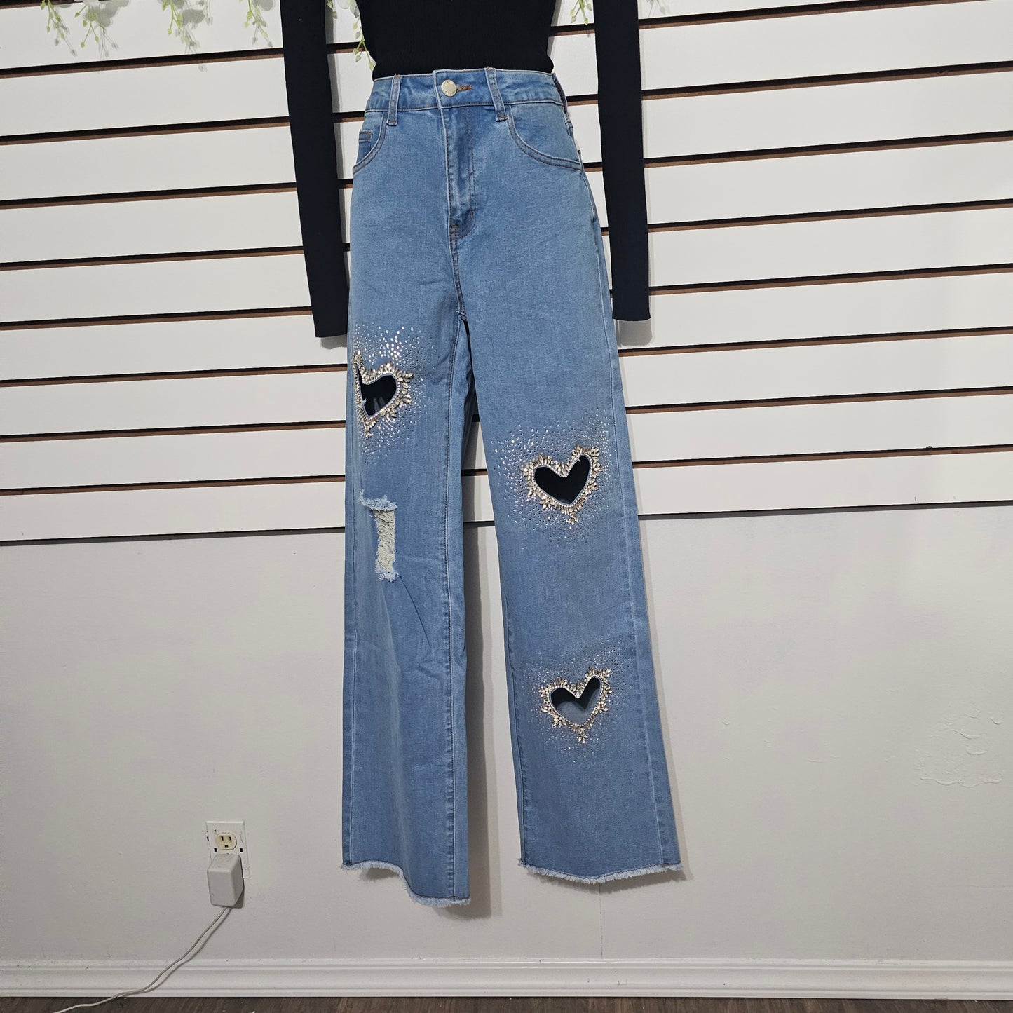 3 Heart Denim Jeans Rhinestone #B