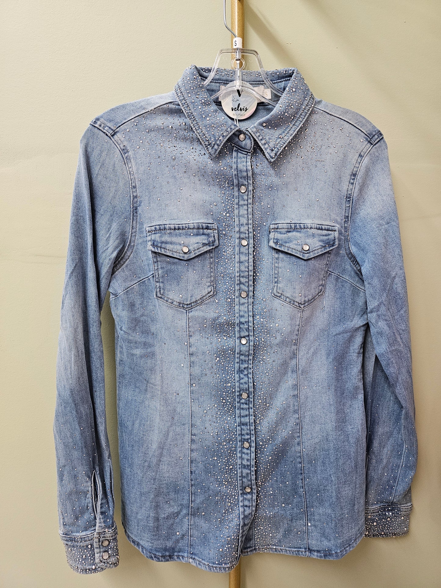 Vilma women Blouse Denim Rhinestones Long sleeve #T
