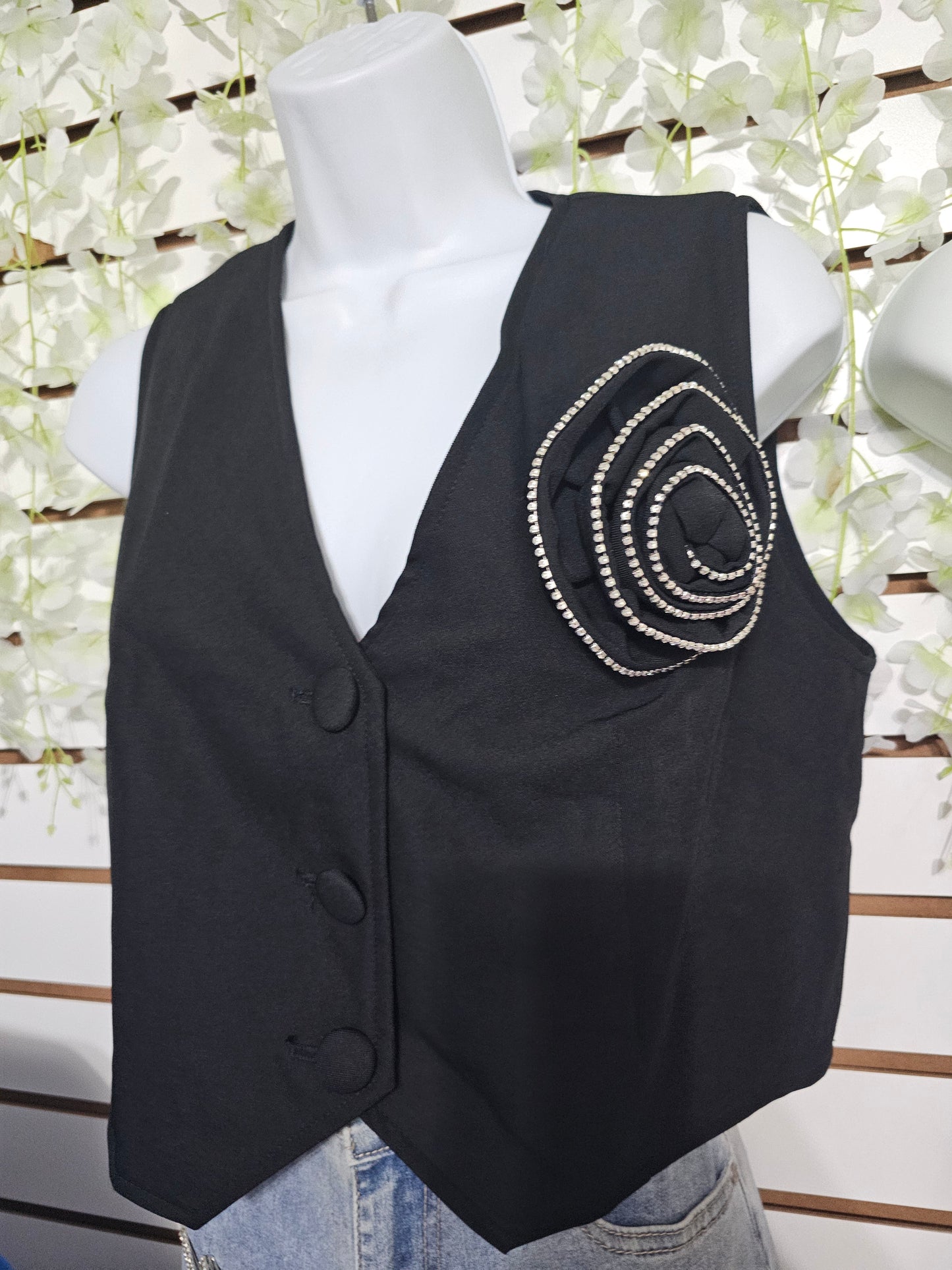 Flor black vest chaleco #D1