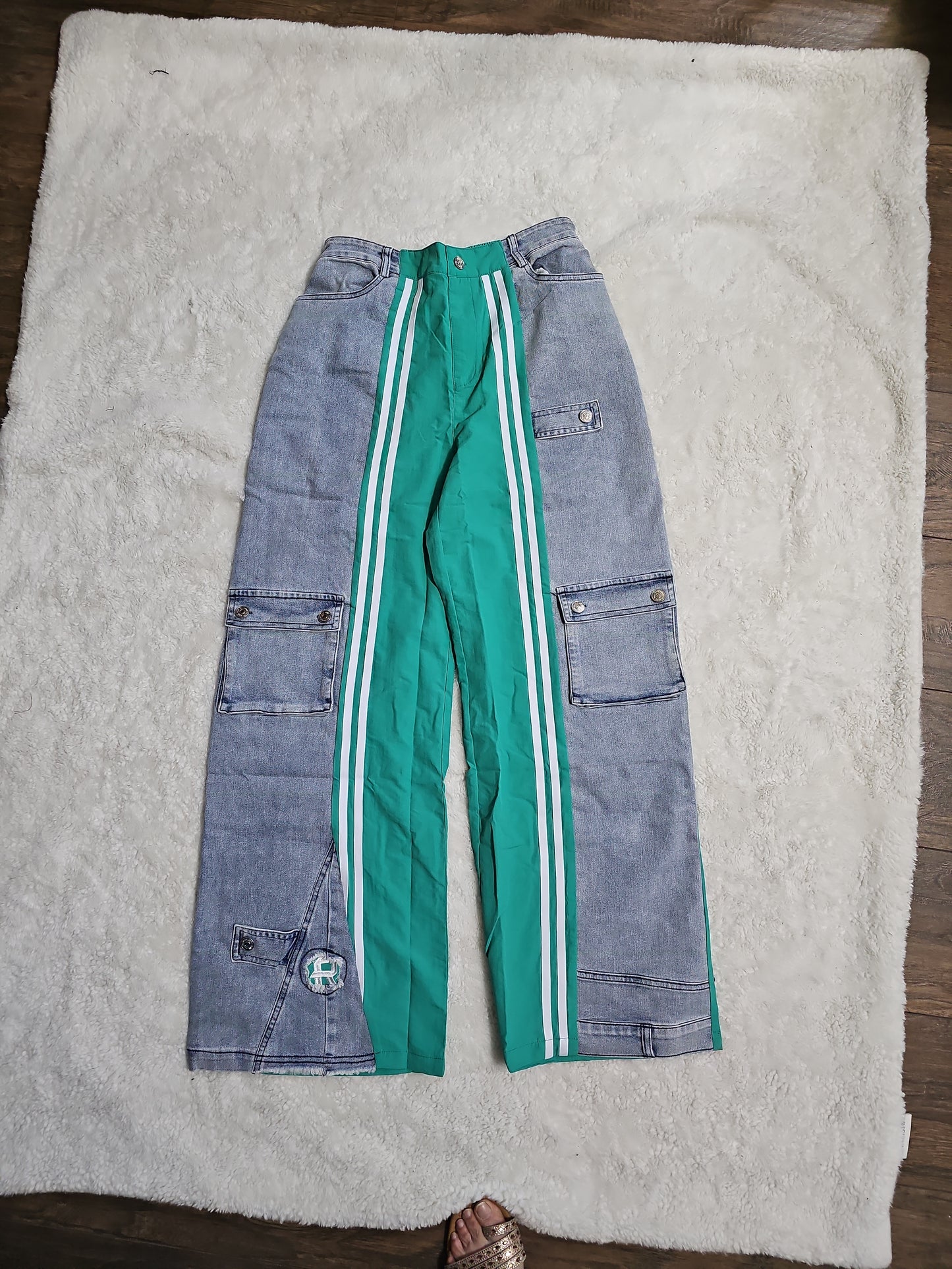 Penelope Cargo Contrast woman Denim Jeans Teal
