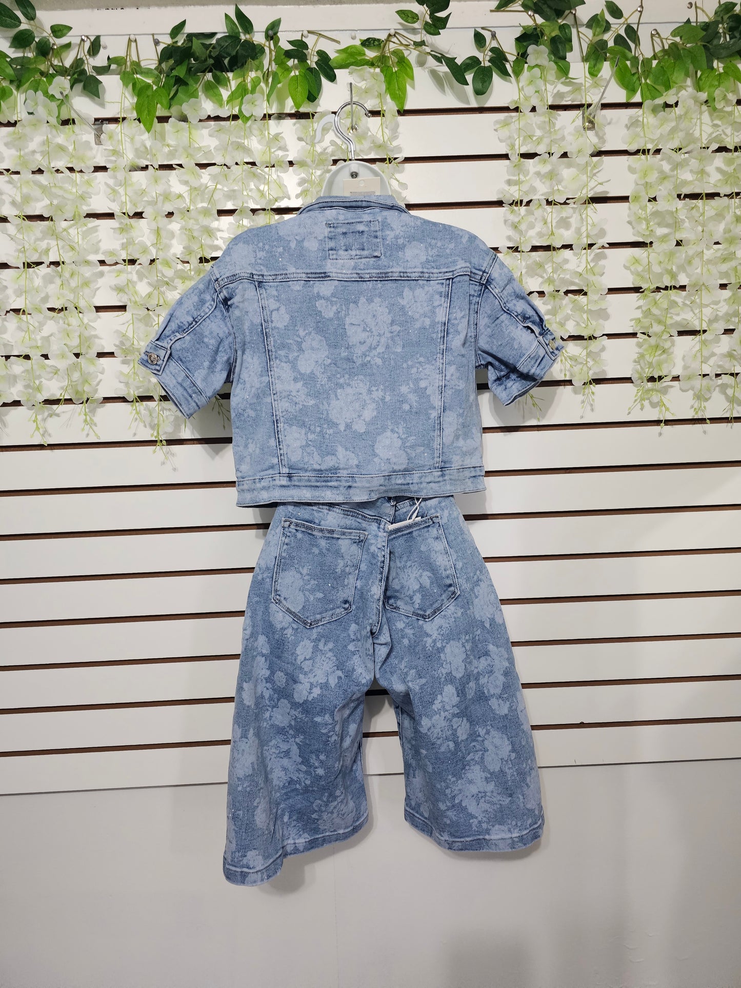 Megan Set Denim Flower short women Stretching #T