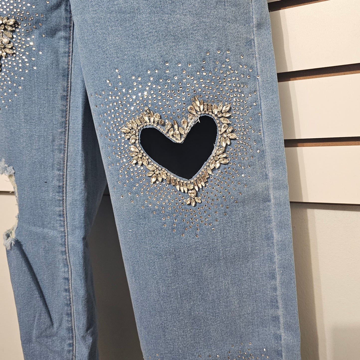 3 Heart Denim Jeans Rhinestone #B