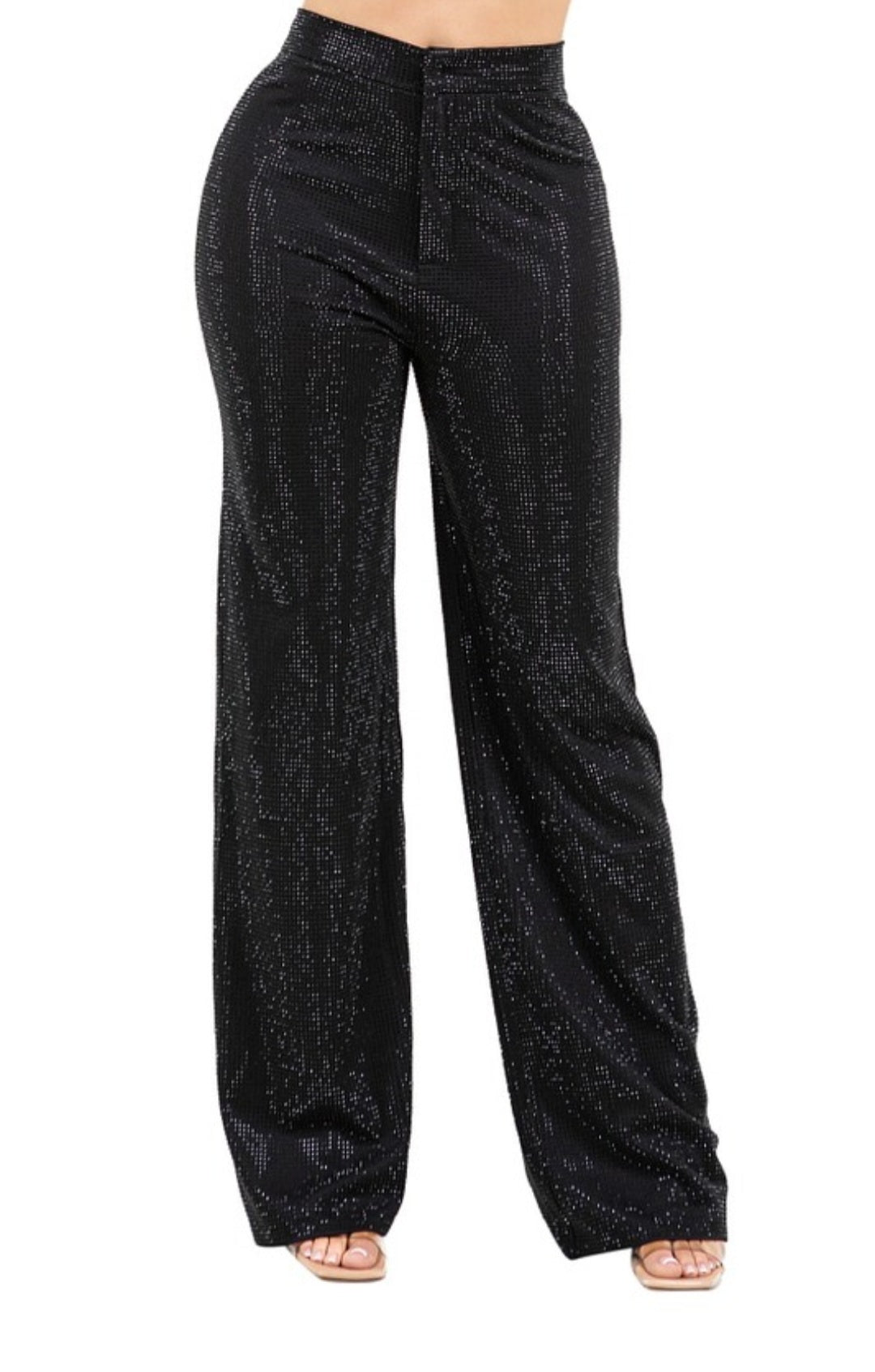 Carrys & RHINESTONE WIDE LEG PANTS White and Black #22