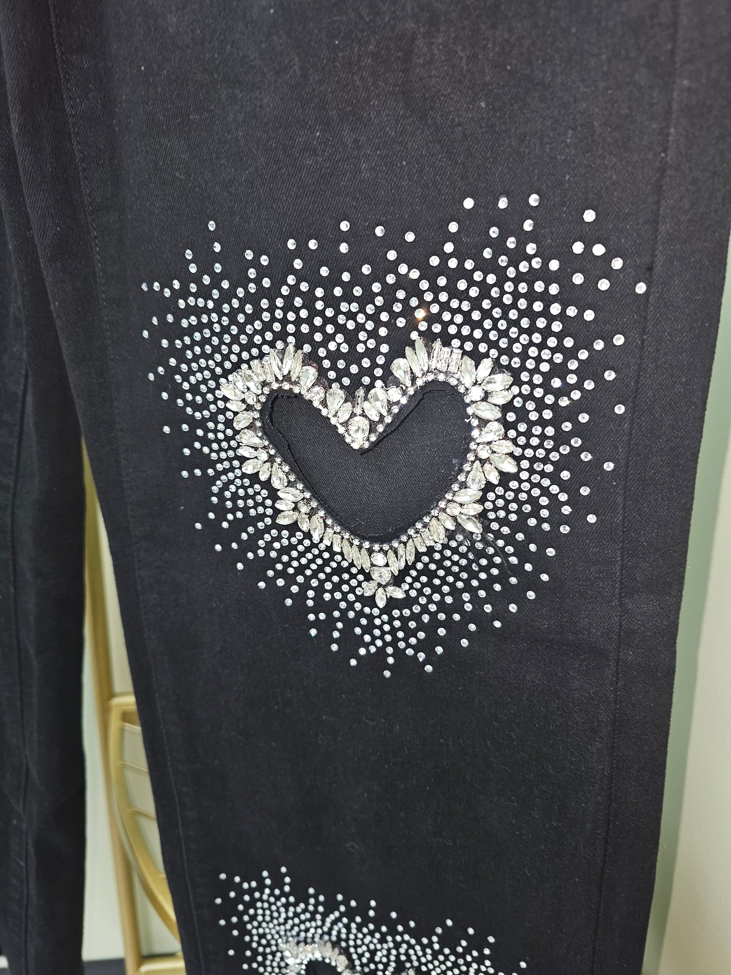 3 Heart Denim Jeans Rhinestone #T