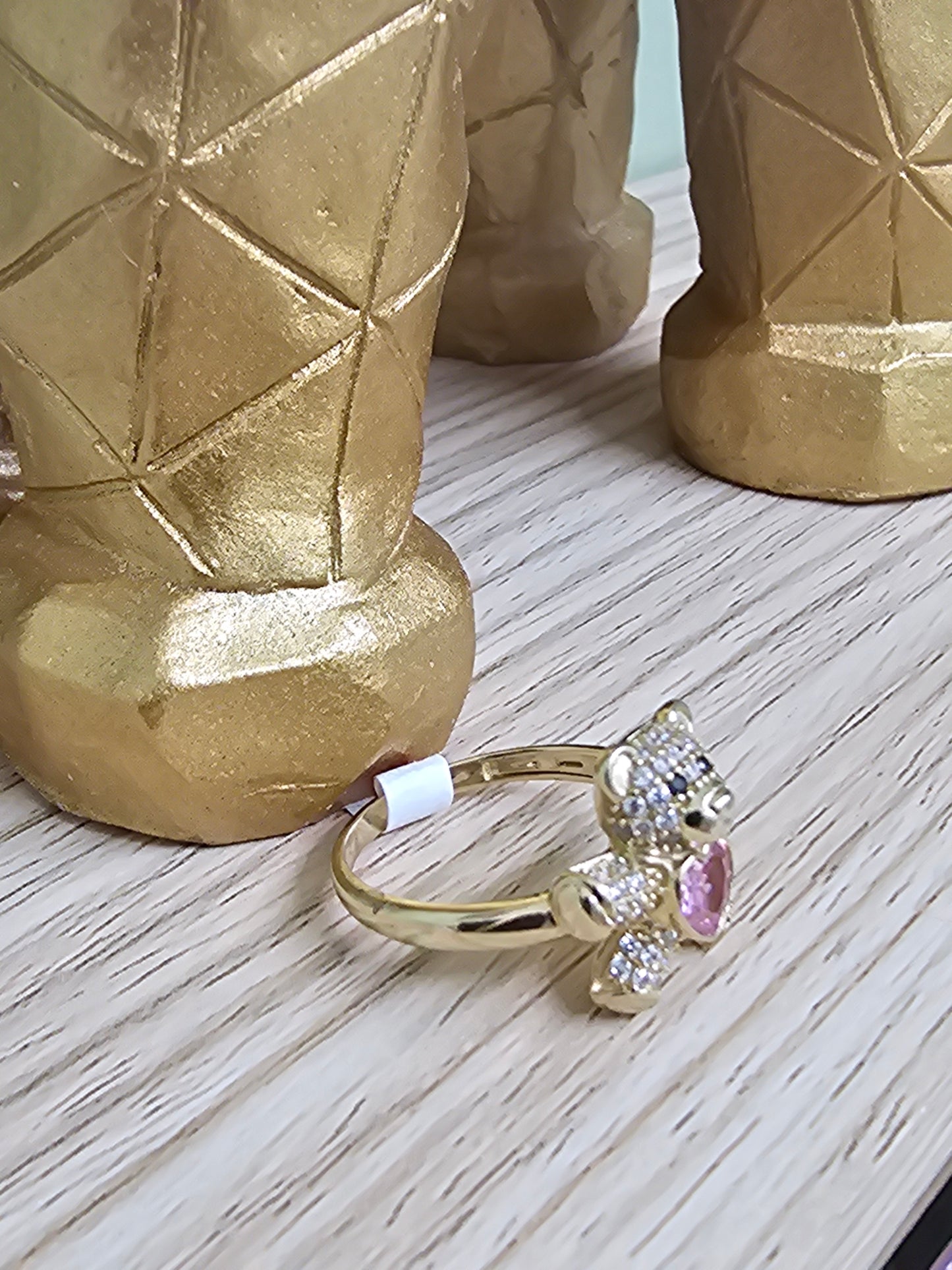 10k Gold Bear ring with pink heart #25
