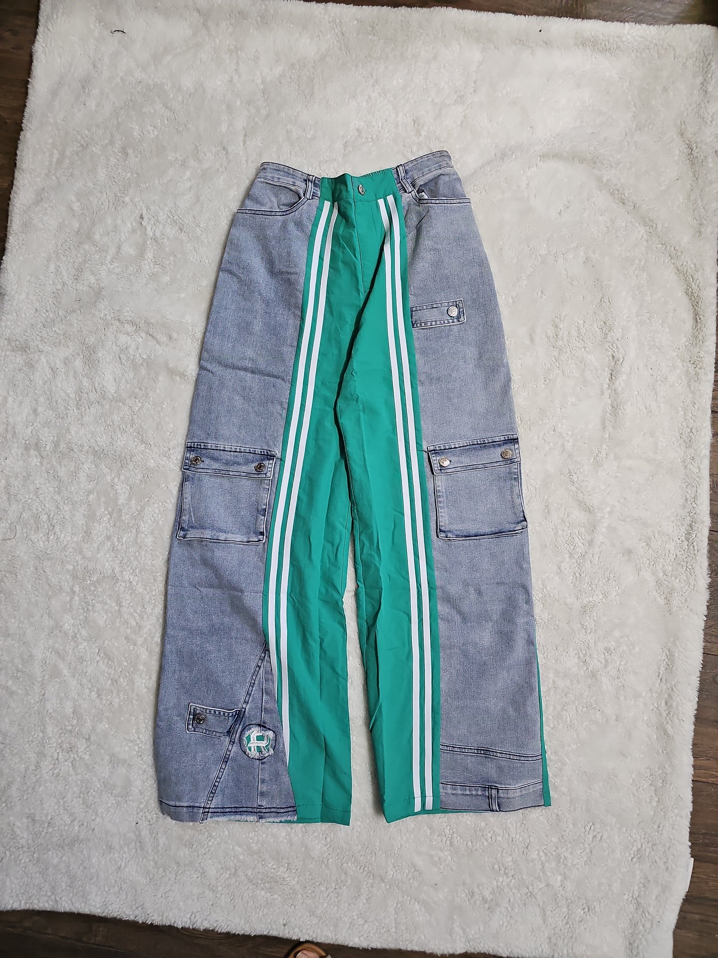 Penelope Cargo Contrast woman Denim Jeans Teal