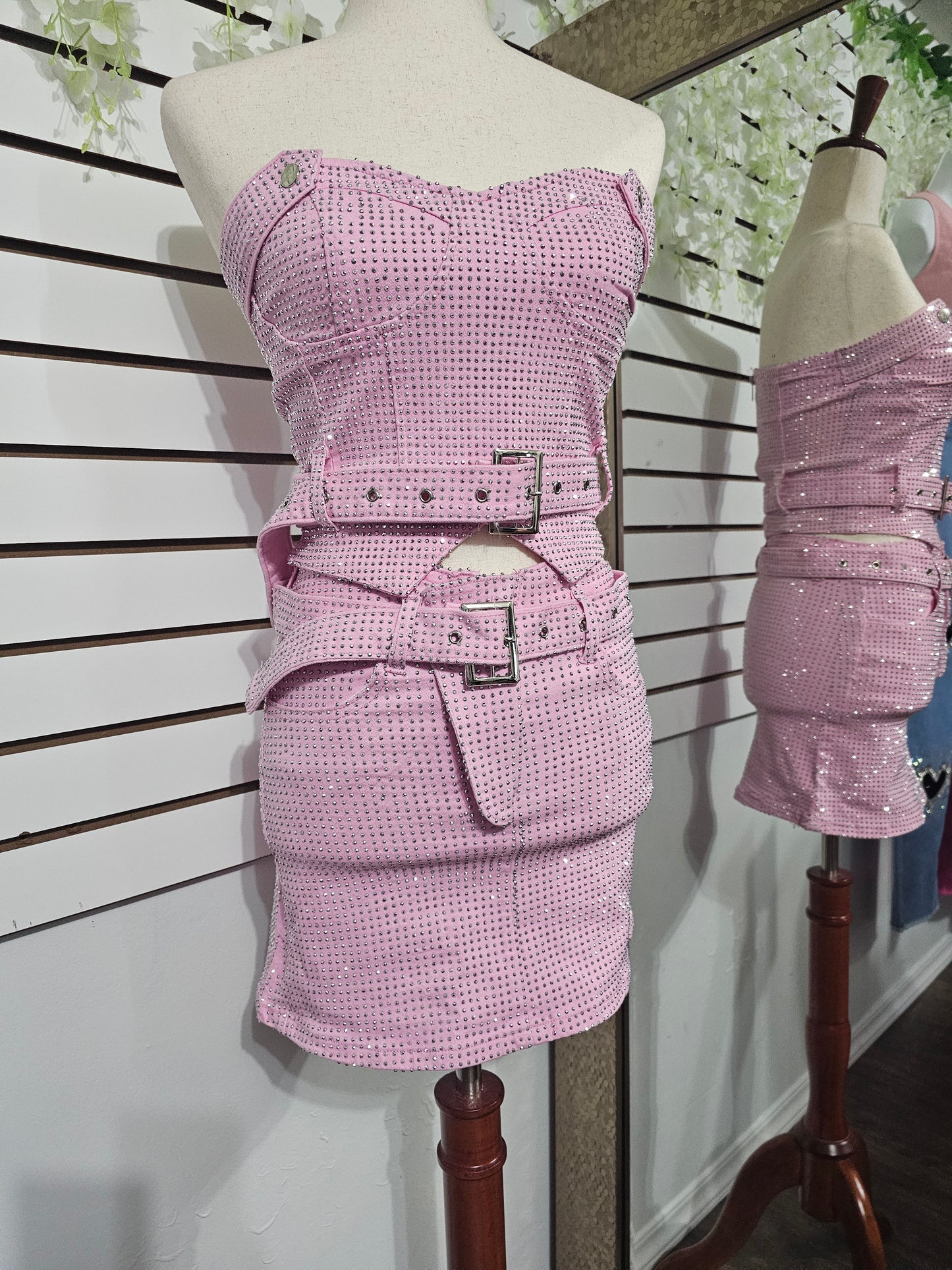 Coquet Denim skirt Pink Set with rhinestone #10