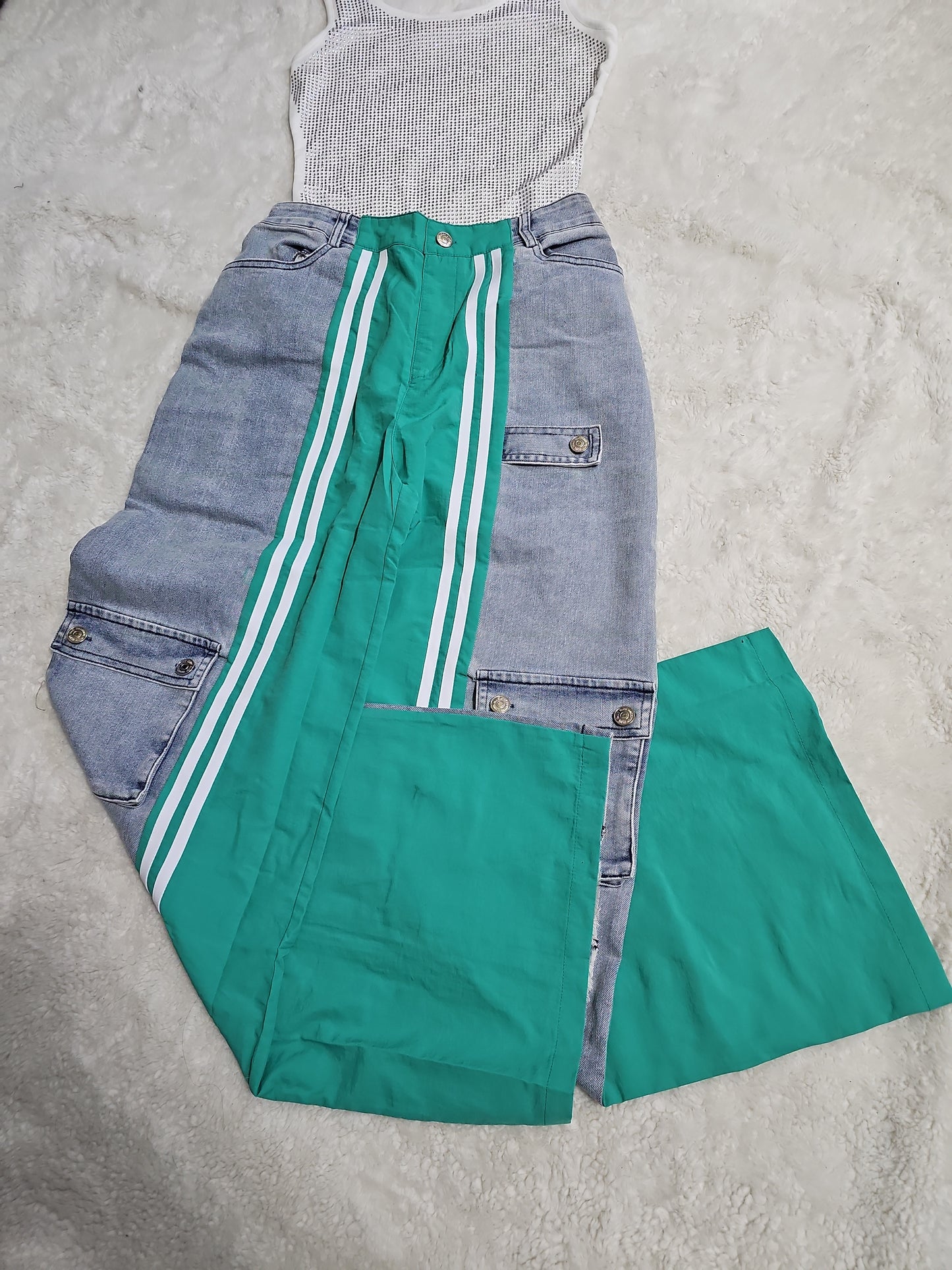 Penelope Cargo Contrast woman Denim Jeans Teal