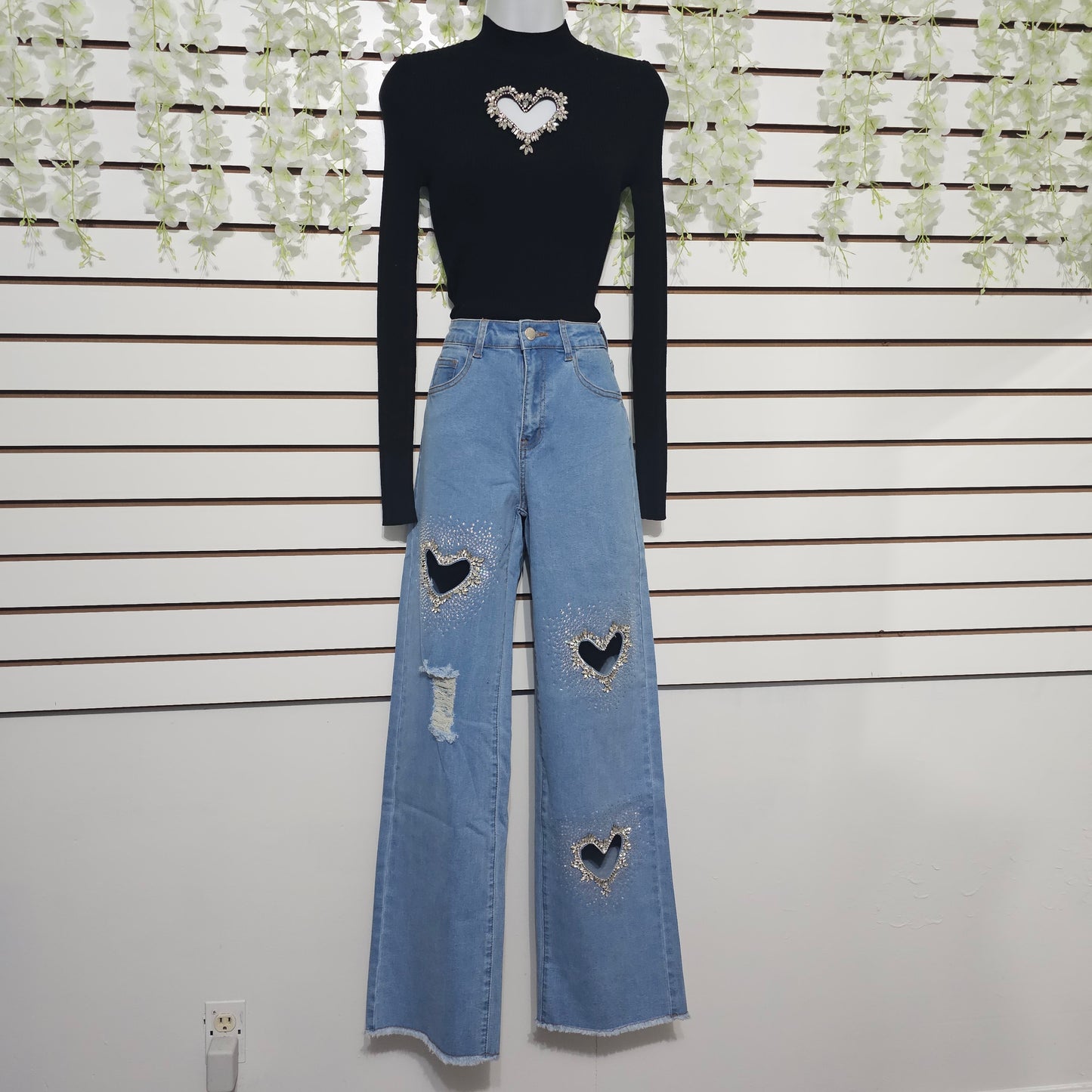3 Heart Denim Jeans Rhinestone #B