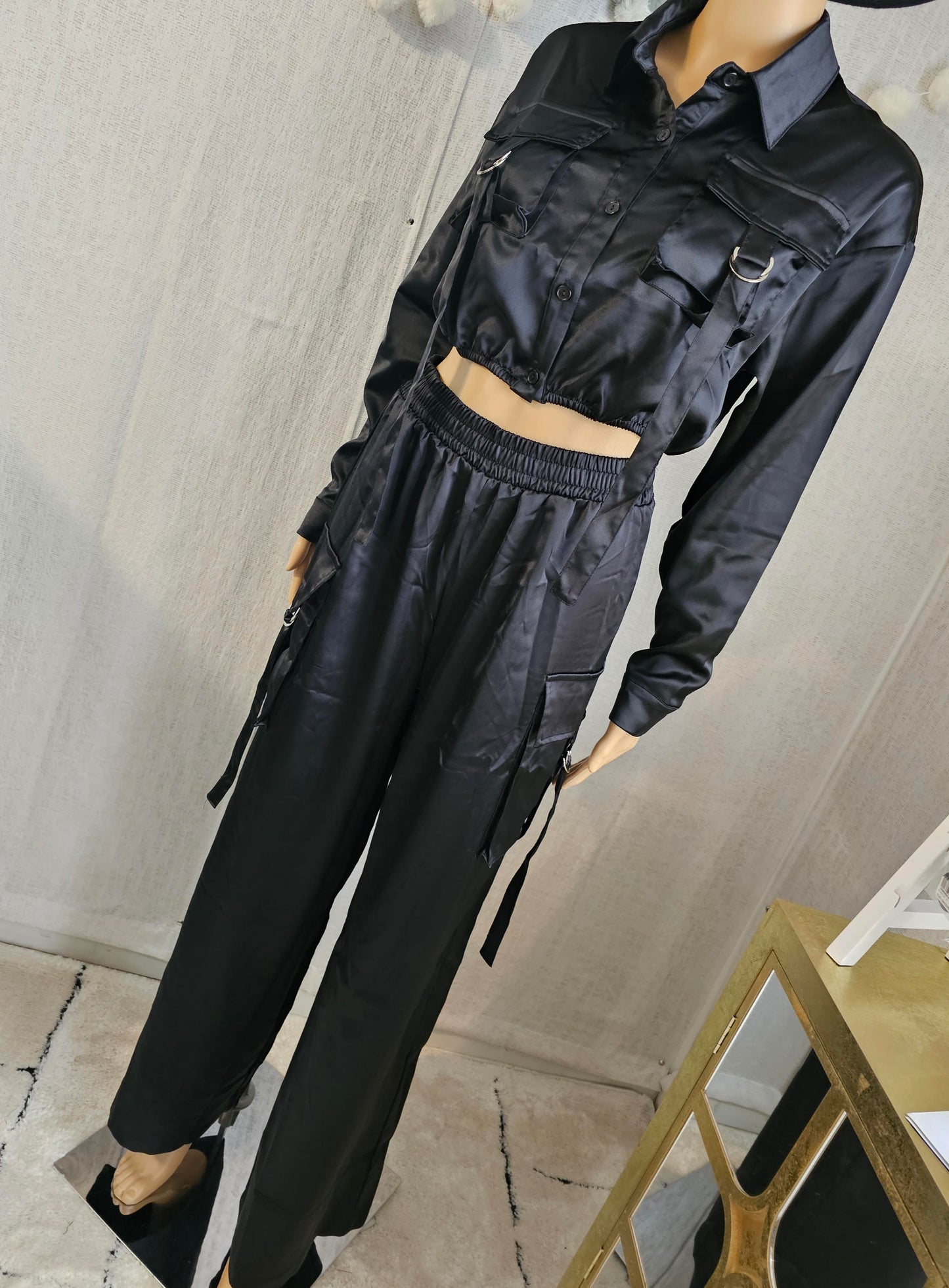 Cazzu Night Out Cargo Satin Set Black #10