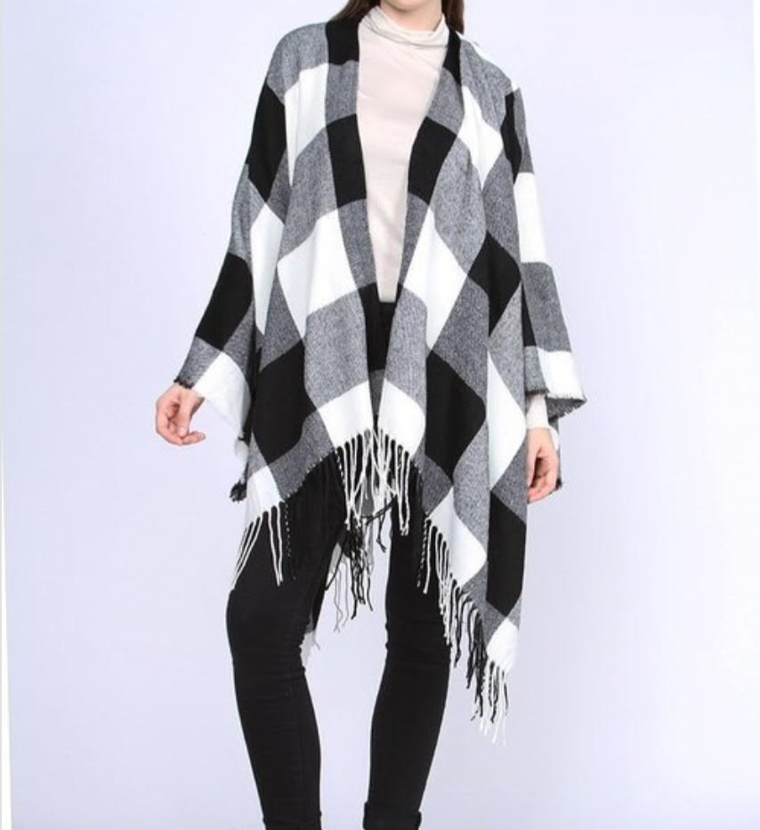 Plaid Pattern Poncho.#1