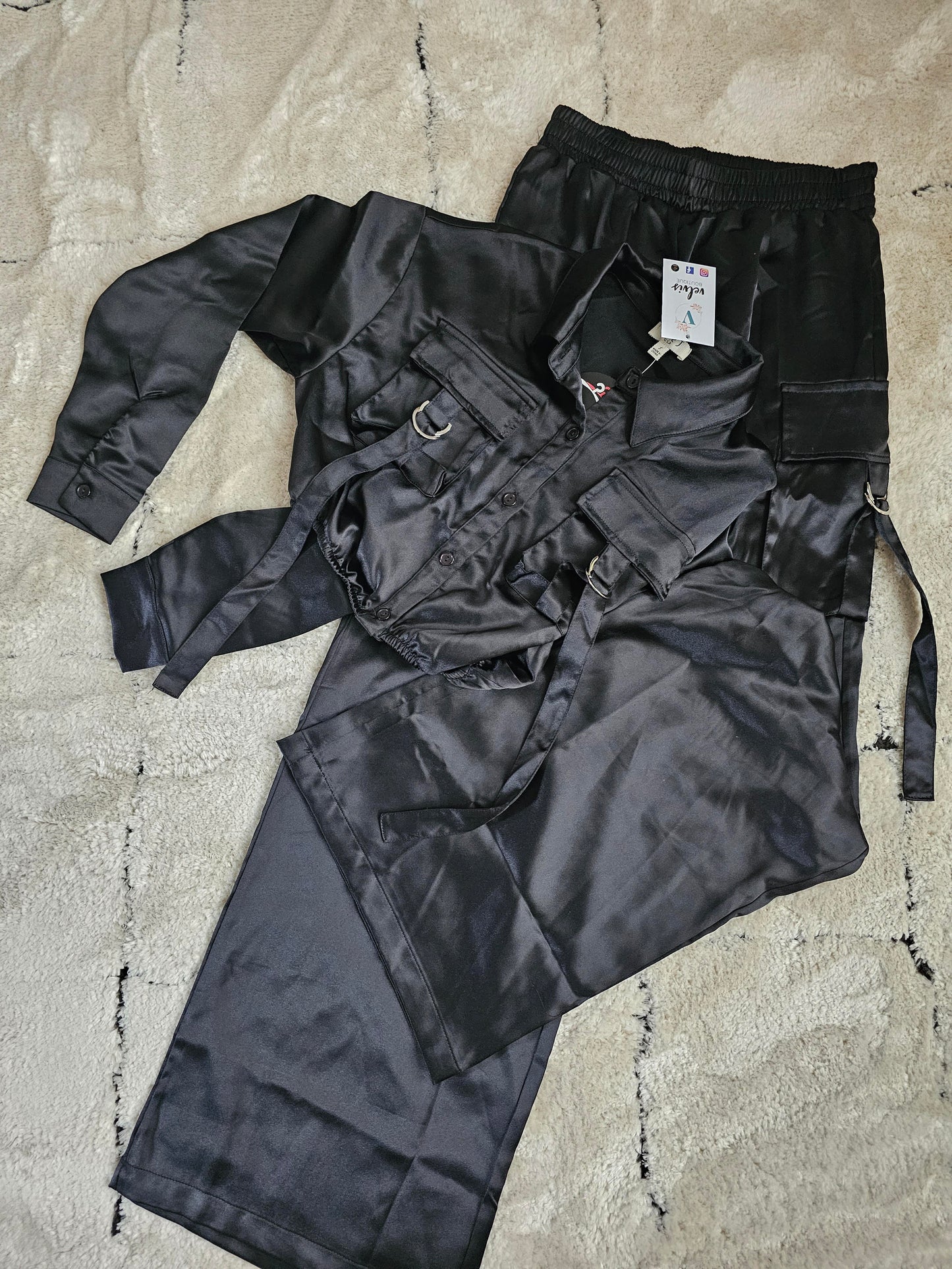 Cazzu Night Out Cargo Satin Set Black #10