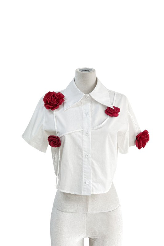 Roses  Button Down Blouse