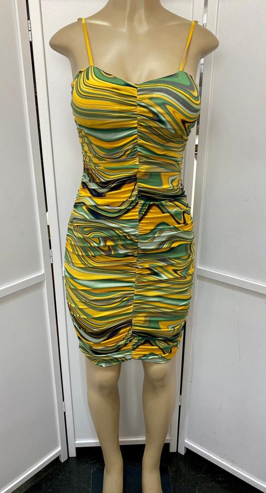 Scrunch sides Midi Yellow Dress