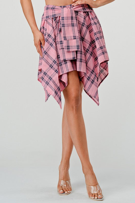 High Waist Plaid Irregular Skirt