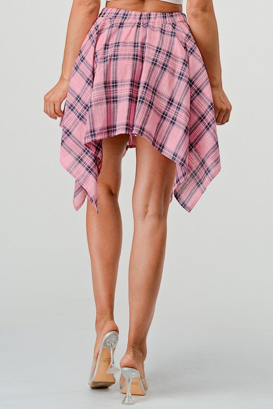 High Waist Plaid Irregular Skirt