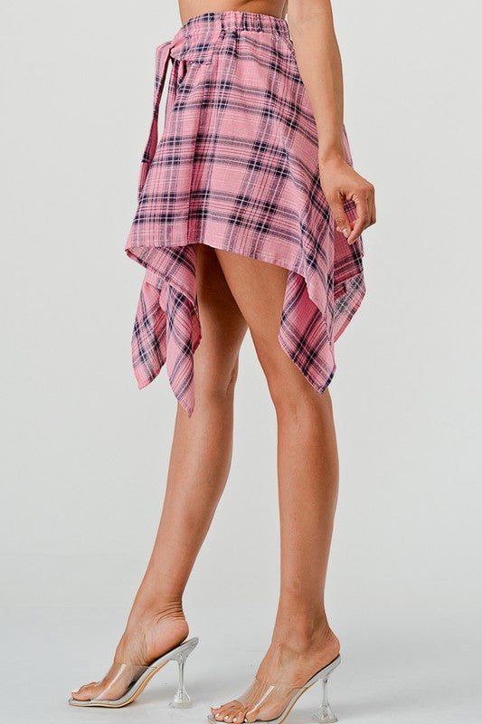 High Waist Plaid Irregular Skirt