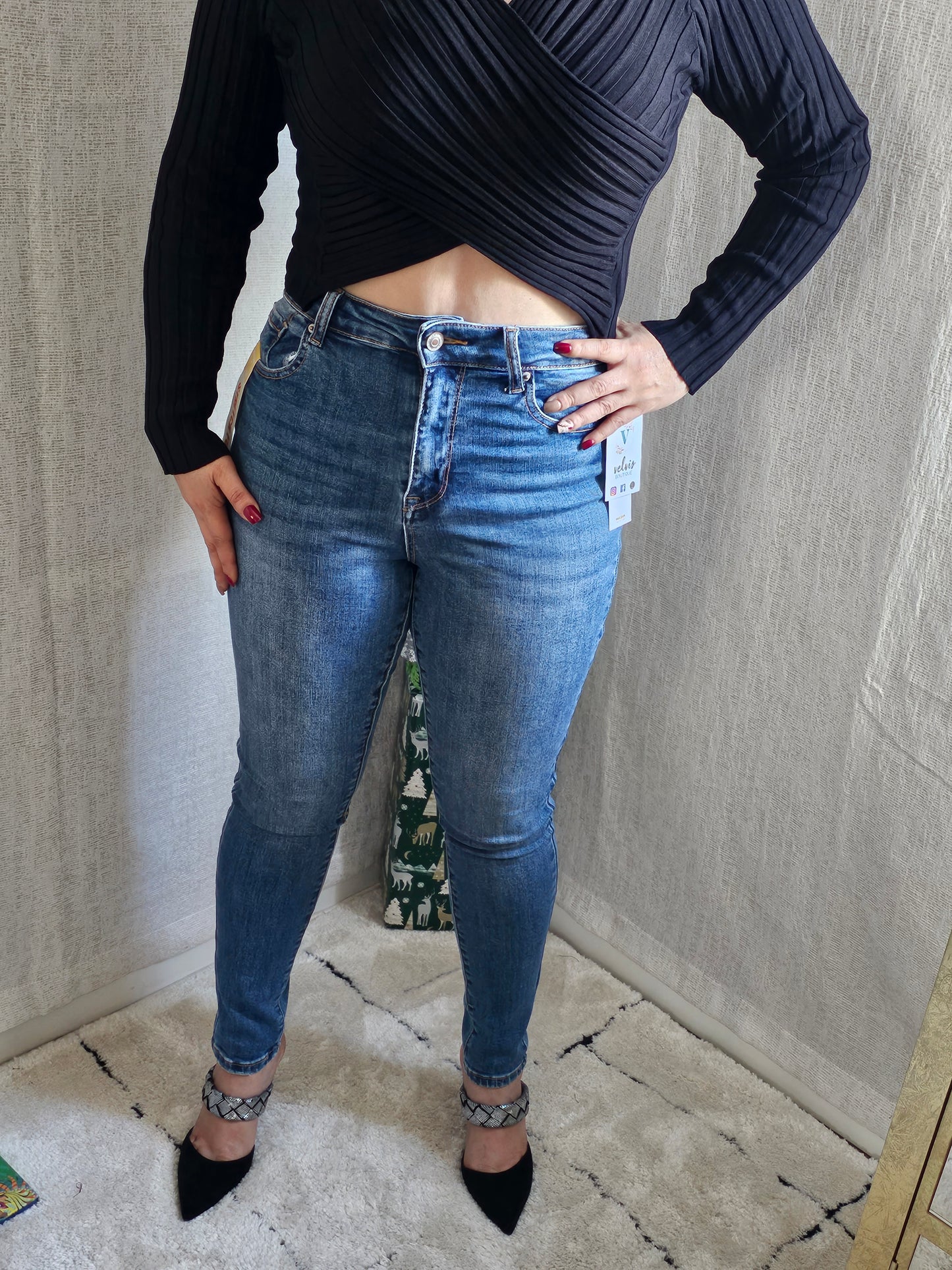 Denim Jeans High Rise Skinny Semi-Blue Liso  900 #T