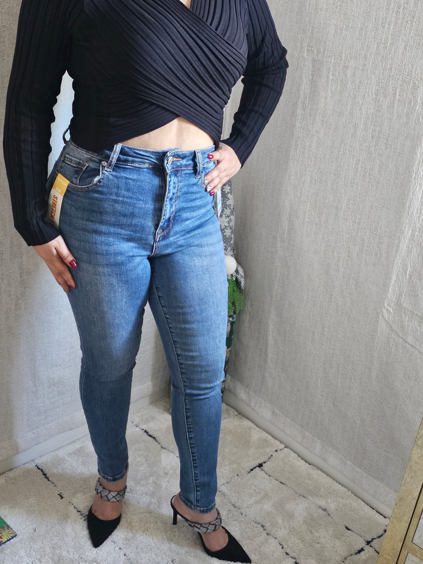 Denim Jeans High Rise Skinny Semi-Blue Liso  900 #T