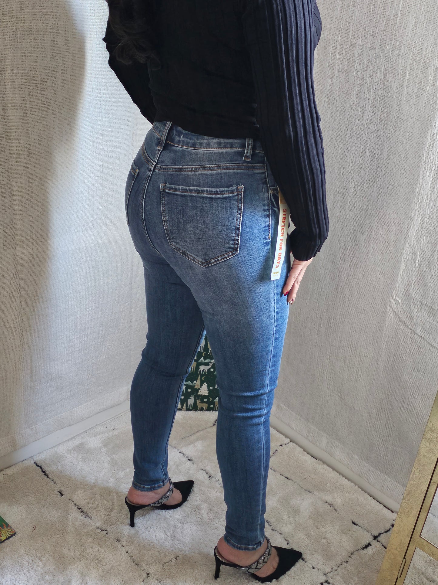 Denim Jeans High Rise Skinny Semi-Blue Liso  900 #T