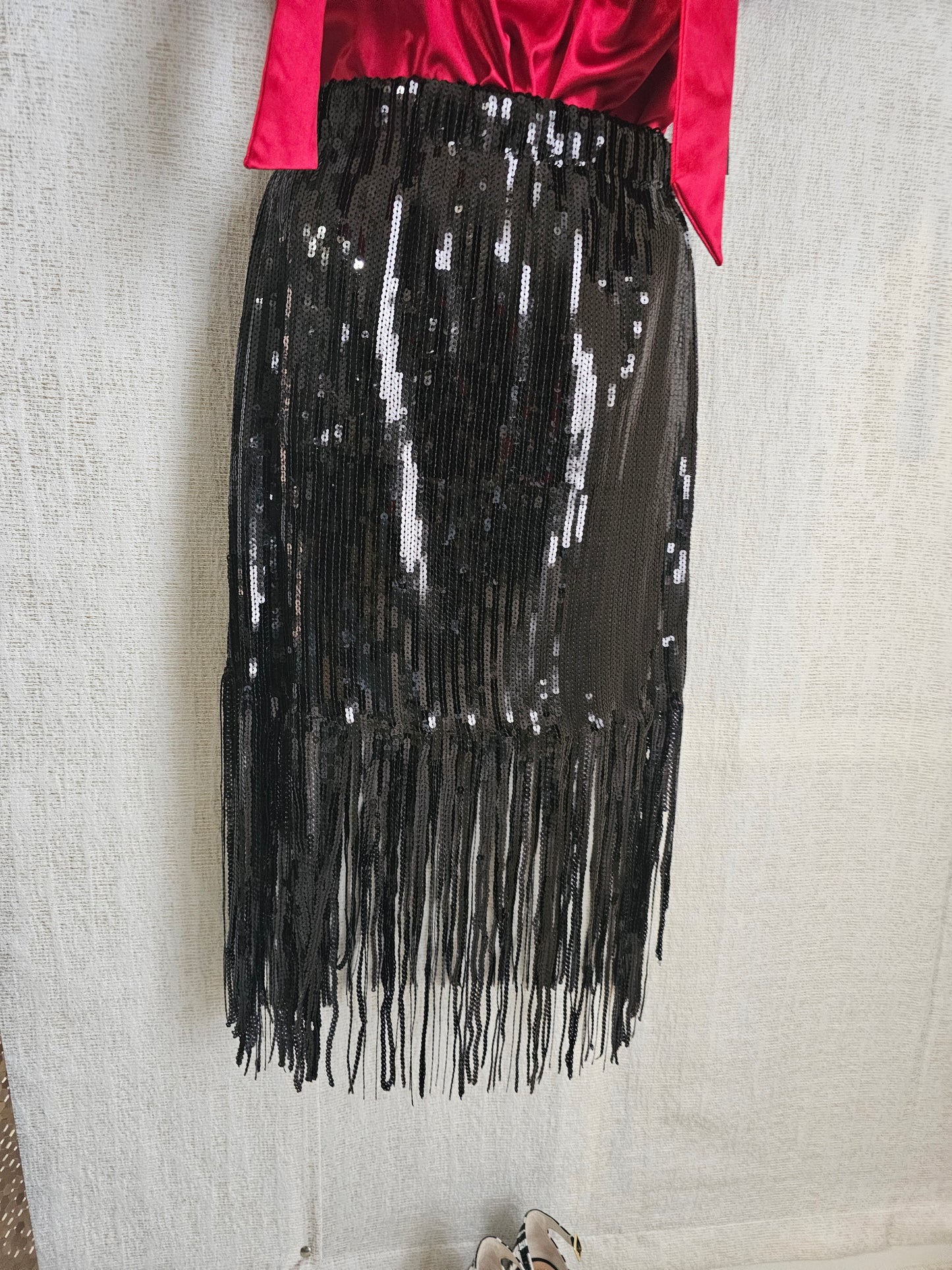 Black Sequin Fringe Midi Skirt, Falda de lentejuela #B