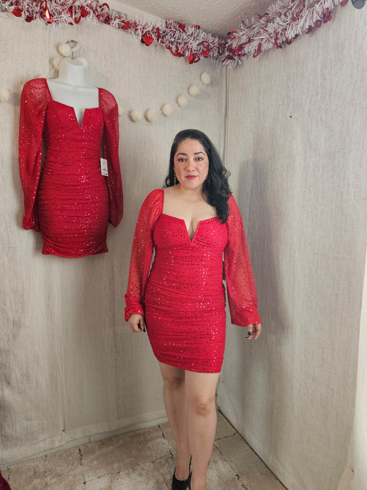 Red Doll Dress Mesh Glitter