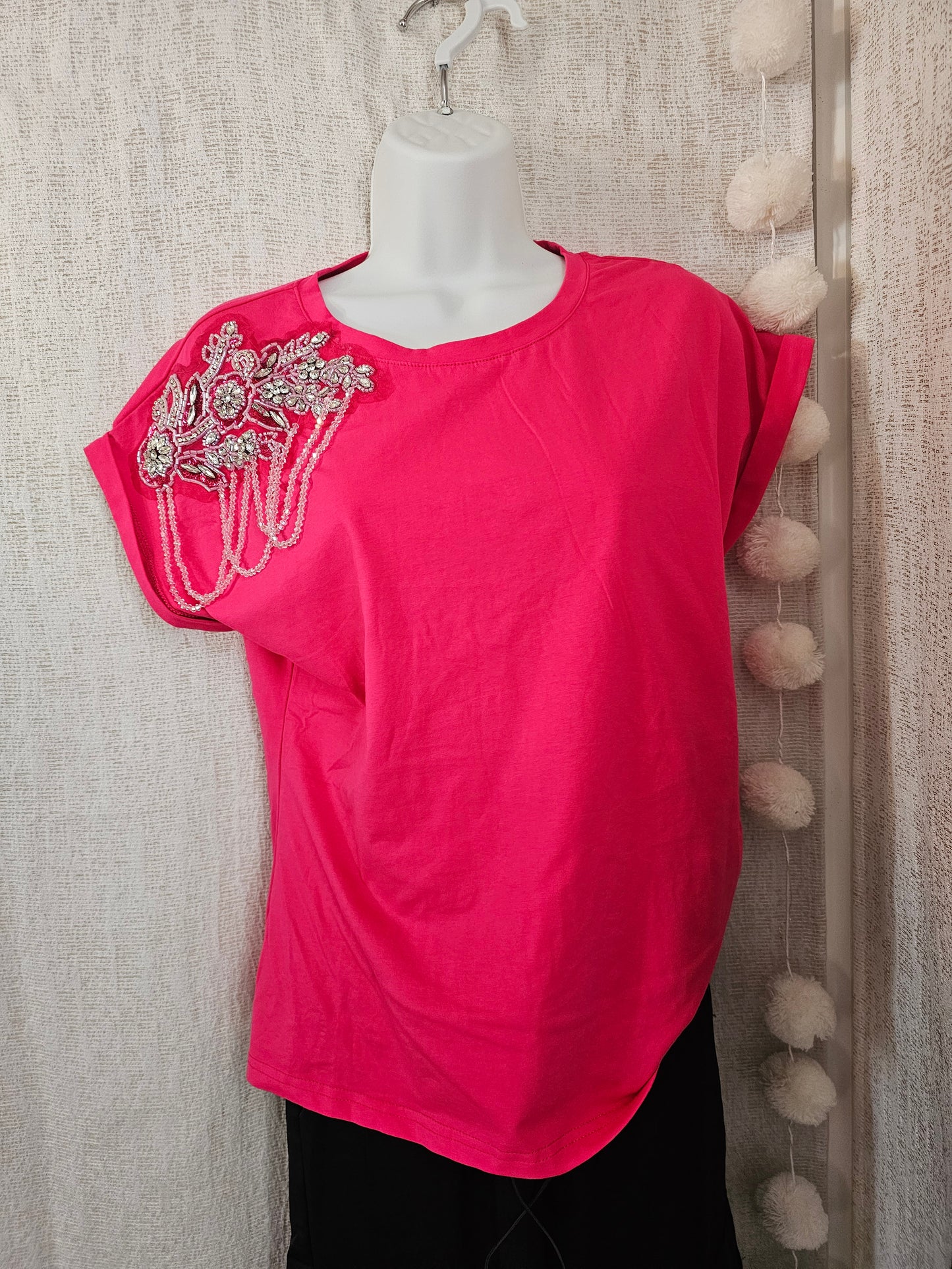 Crystal Embellished T-shirt Pink