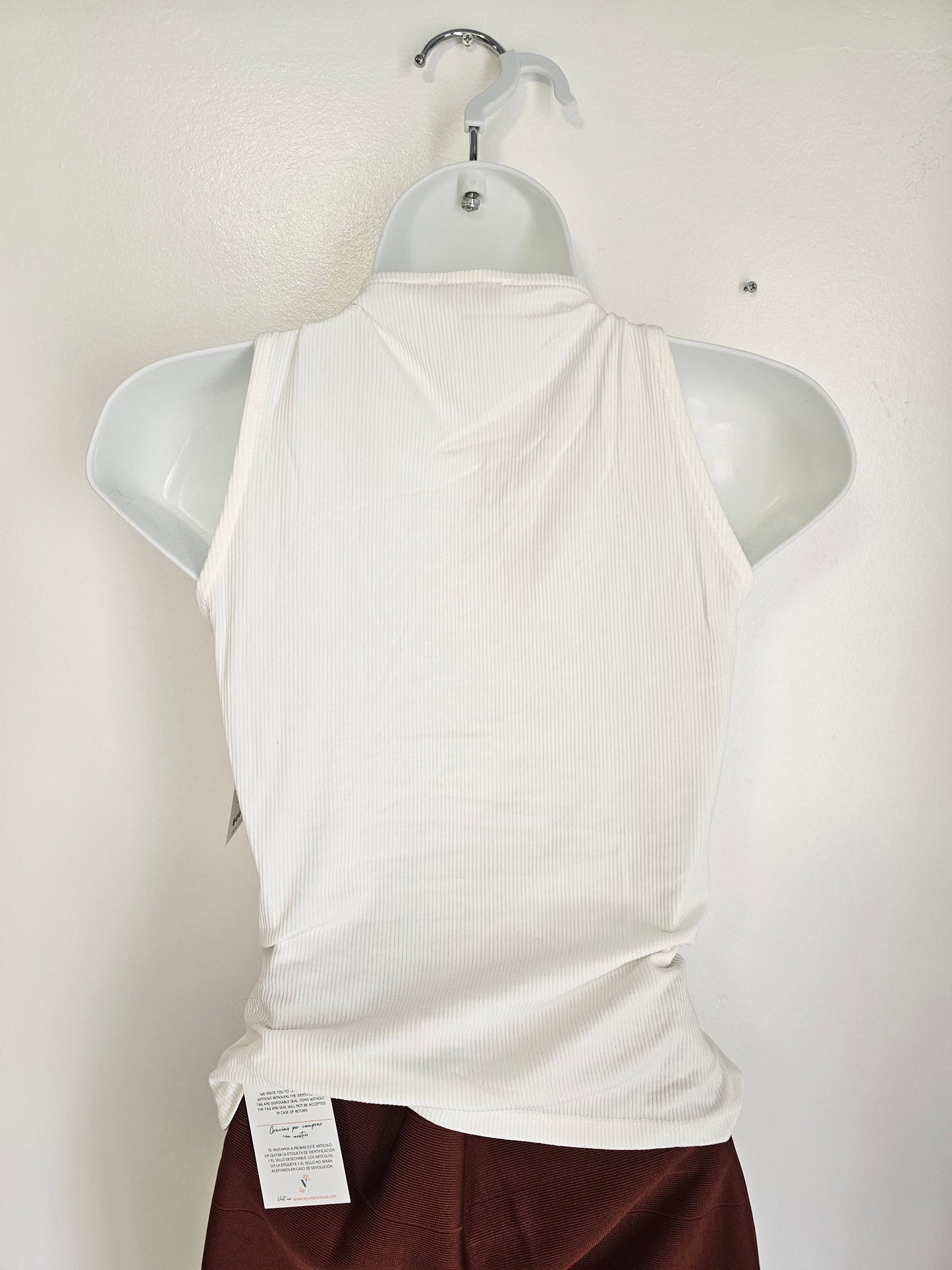 White Basic Top Cut-Out Rushed  Sleeveless