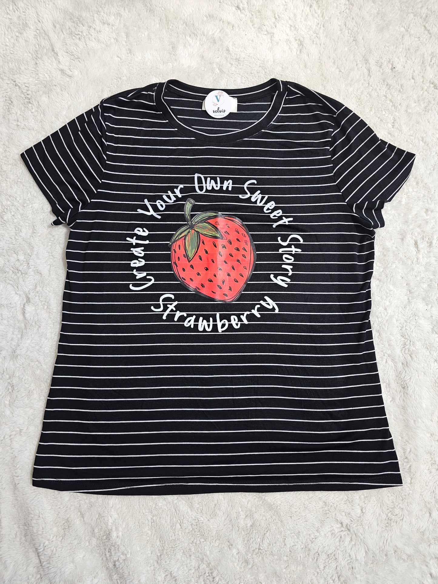 Strawberry sweet Black t-shirt top #*