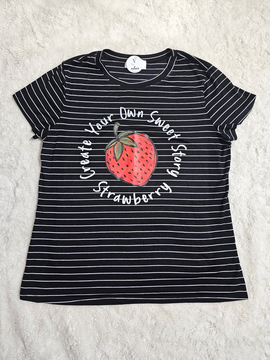 Strawberry sweet Black t-shirt top #*