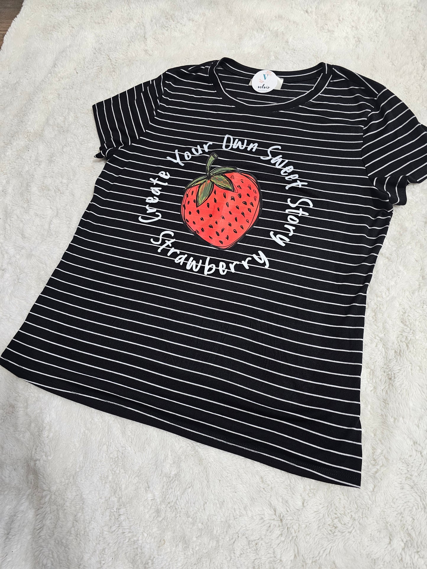 Strawberry sweet Black t-shirt top #*