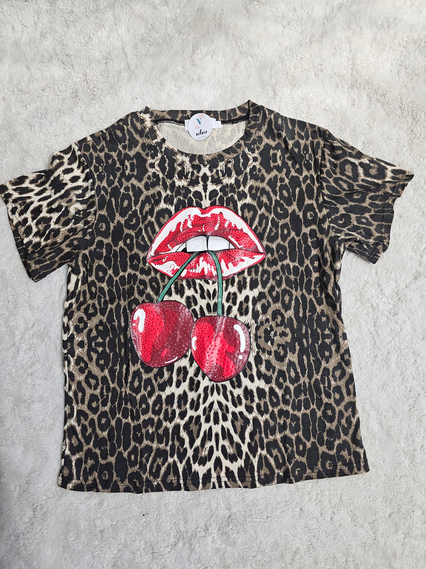 Cherry's Animal Print Lips t-shirt top blouse #*