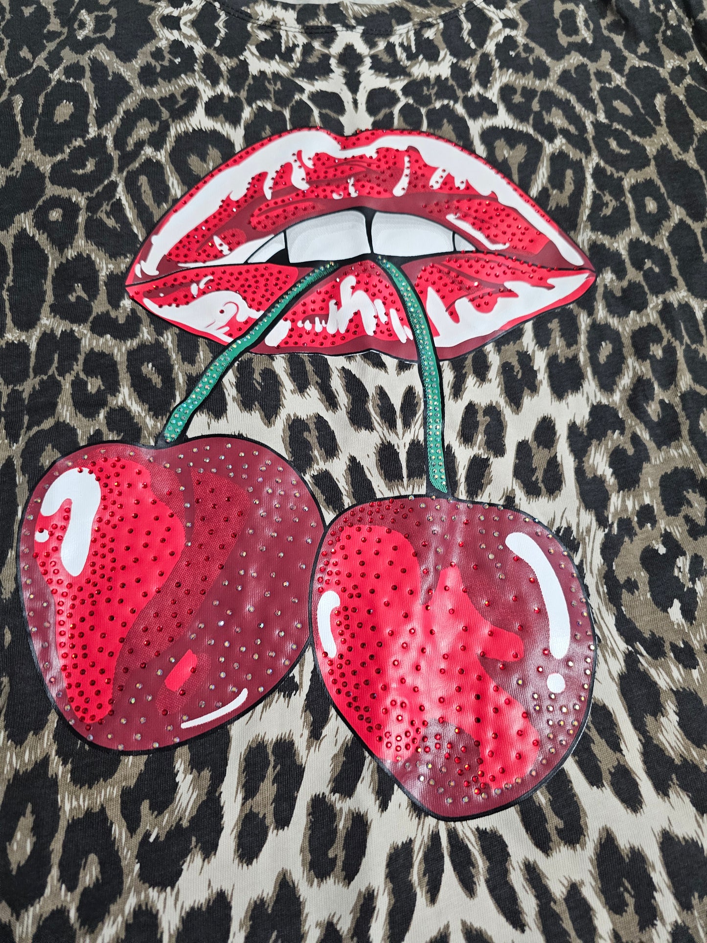 Cherry's Animal Print Lips t-shirt top blouse #*