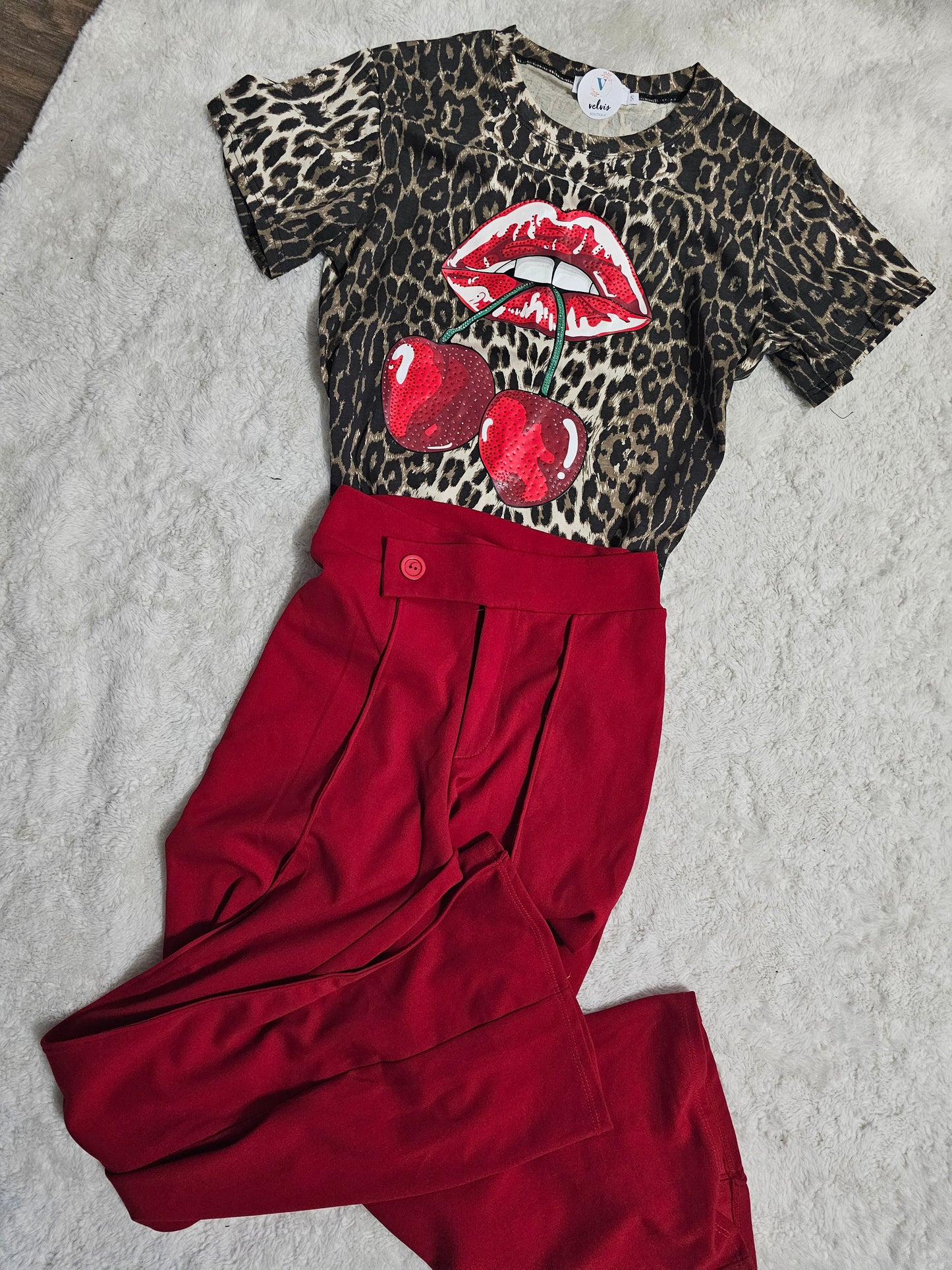 Cherry's Animal Print Lips t-shirt top blouse #*