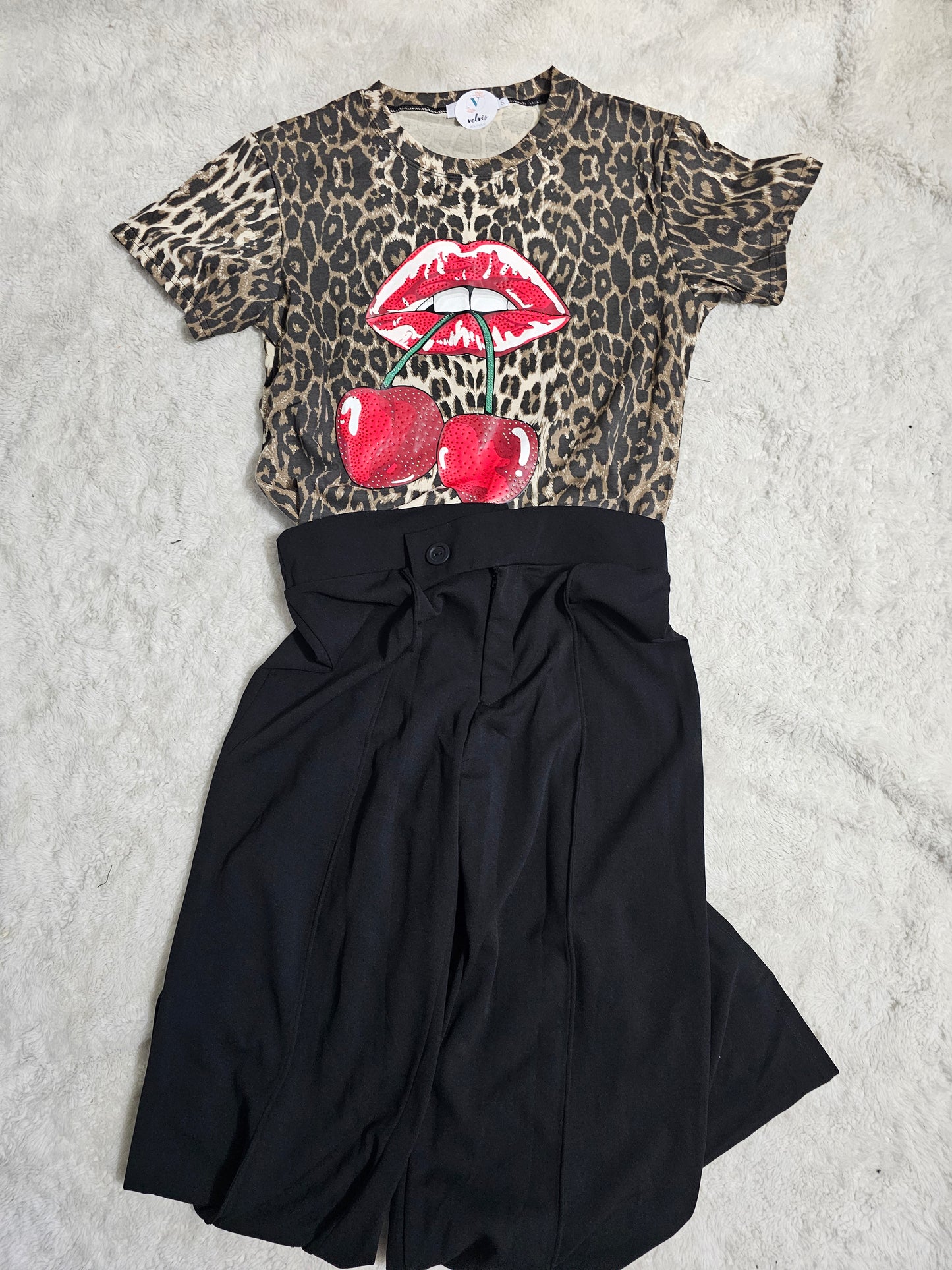 Cherry's Animal Print Lips t-shirt top blouse #*